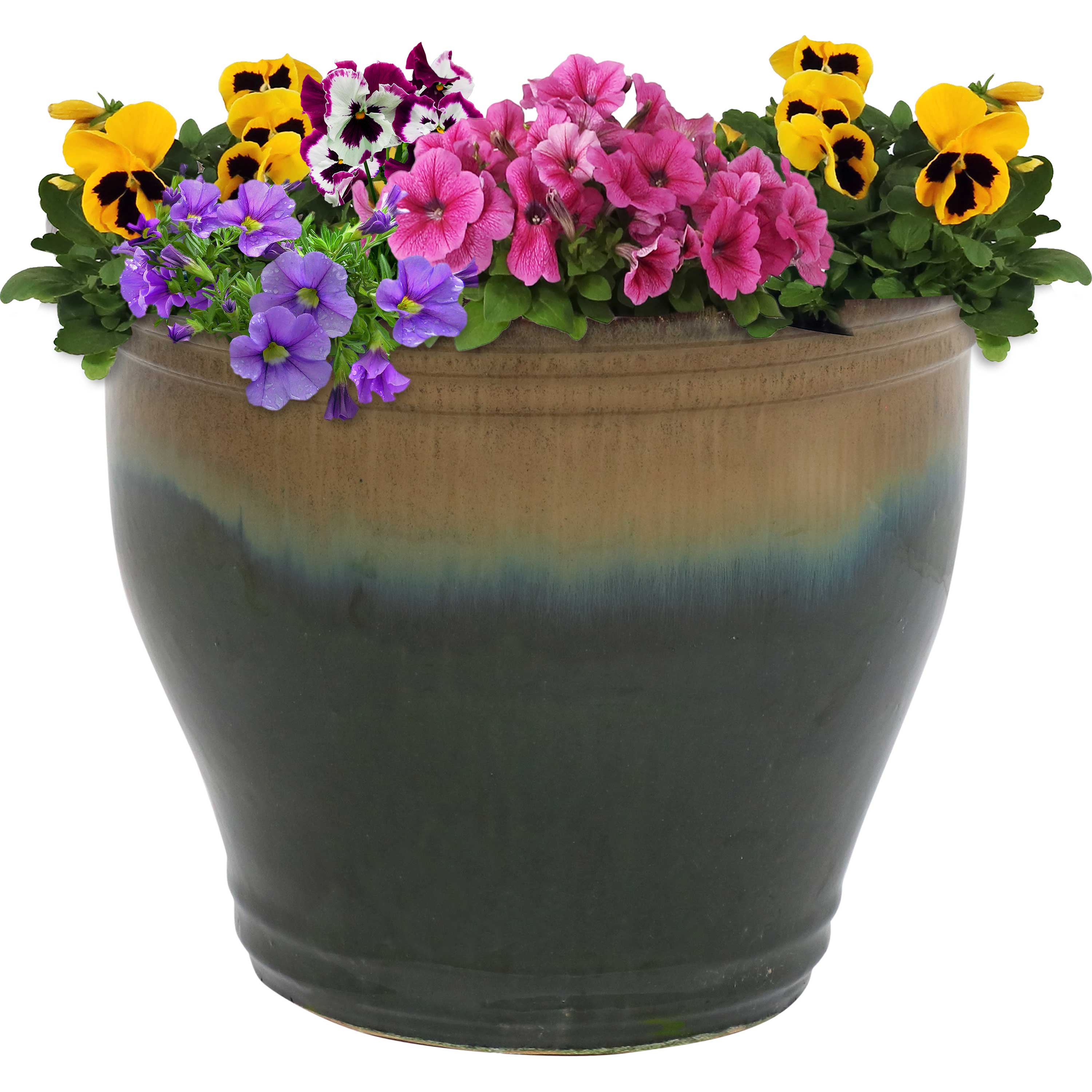 Sunnydaze Studio Round Glazed Ceramic Planter with Drainage Hole - Indoor Outdoor Flower Pot for Plants, Succulents, Herbs - Perfect for Patio, Garden, Balcony Decor