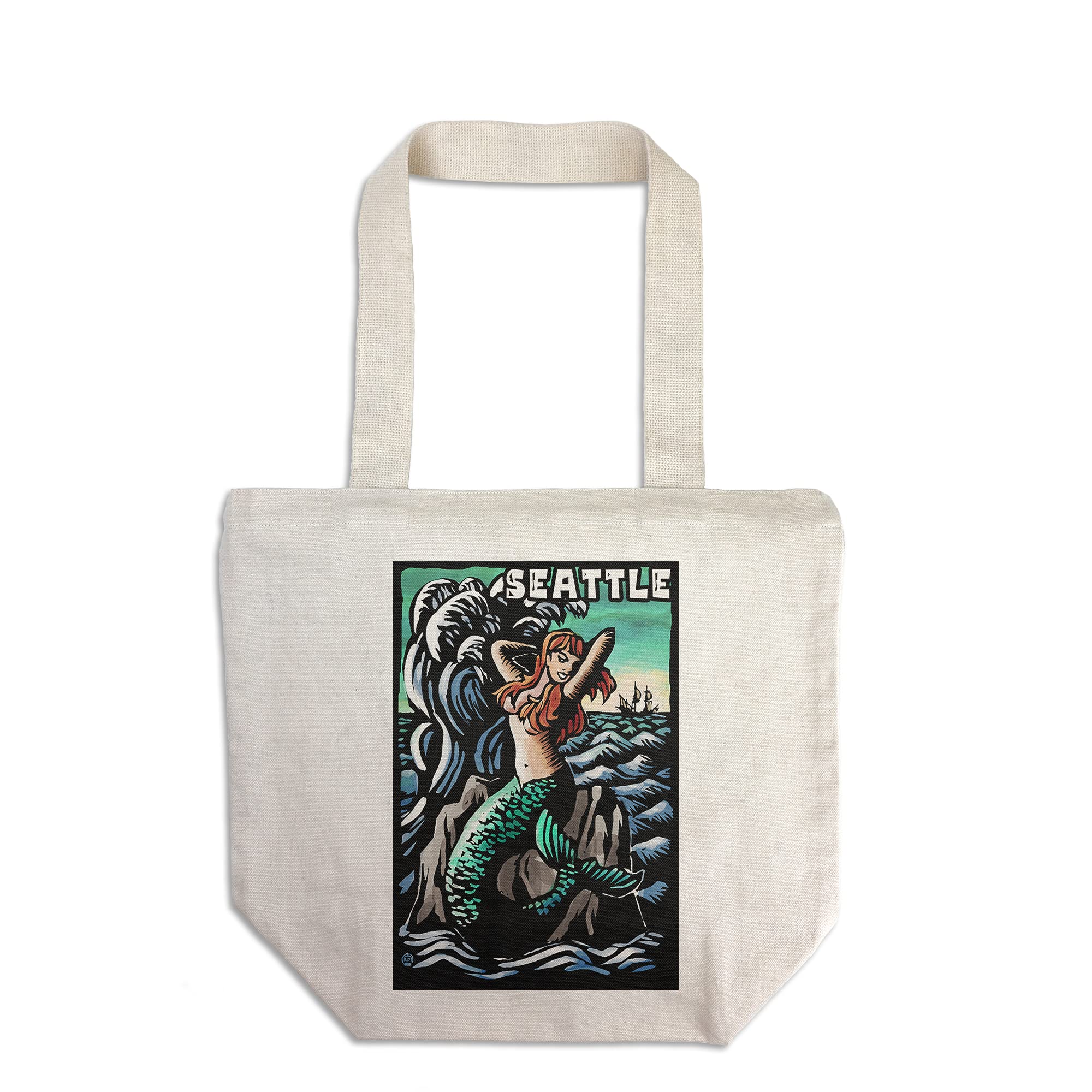 Lantern Press Seattle Washington Mermaid Scratchboard Tote Bag - 100% Cotton Canvas Reusable Shopping Bag for Groceries, Beach & Daily Use