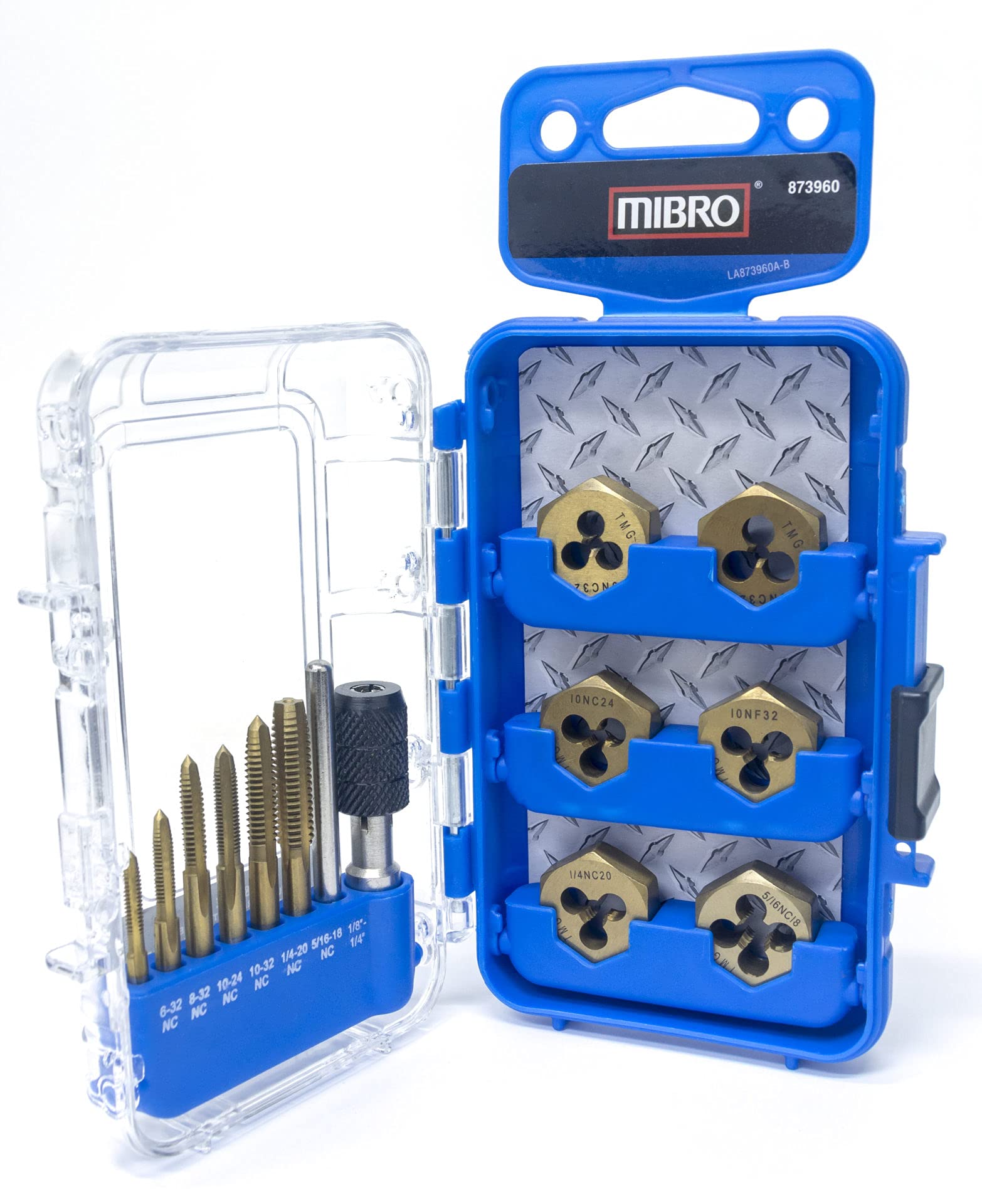 Mibro 873960BLUE 13-Piece Titanium Nitride Coated Tap and Die Set - High Precision Threading Tools for Metal, Stainless Steel, and Hard Materials - Perfect for Appliances, Machinery, and Automotive Repair