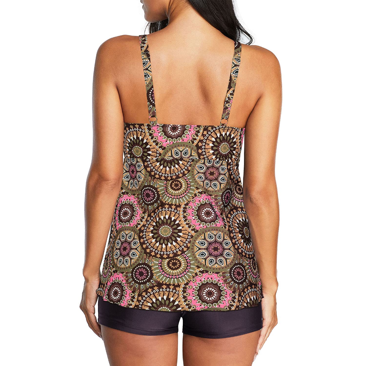 Zando Women's Tummy Control Tankini Swimsuits - Athletic Two-Piece Bathing Suit with Boyshorts | High Waist Swimwear for Beach, Pool & Water Sports