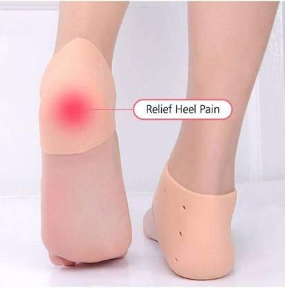 R A Products Silicone Gel Heel Socks - Pain Relief & Swelling Support for Men & Women | Cushioned Foot Care & Ankle Protection (One Size Fits All, Nude) - Ideal for Plantar Fasciitis, Heel Spurs & Post-Surgery Recovery