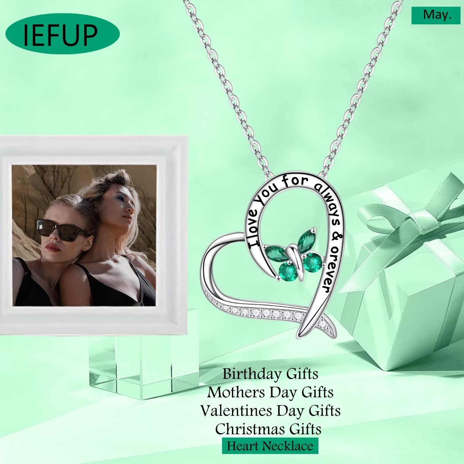 925 Sterling Silver Heart Butterfly Necklace with Birthstone - Elegant Jewelry Gift for Women, Mom, Wife | Valentine's Day, Anniversary, Birthday & Mother's Day Present | Perfect for Romantic Occasions & Special Celebrations