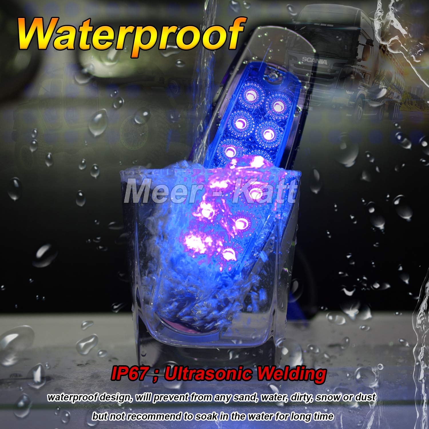 Meerkatt 6.4 Inch Side Marker Lights - Fish Shape Clearance Lamps with Chrome Bezel, 12 LED 12V DC Waterproof Blue Lights for Trailers, RVs, Trucks (Pack of 20) - Perfect for Nighttime Visibility & Vehicle Safety