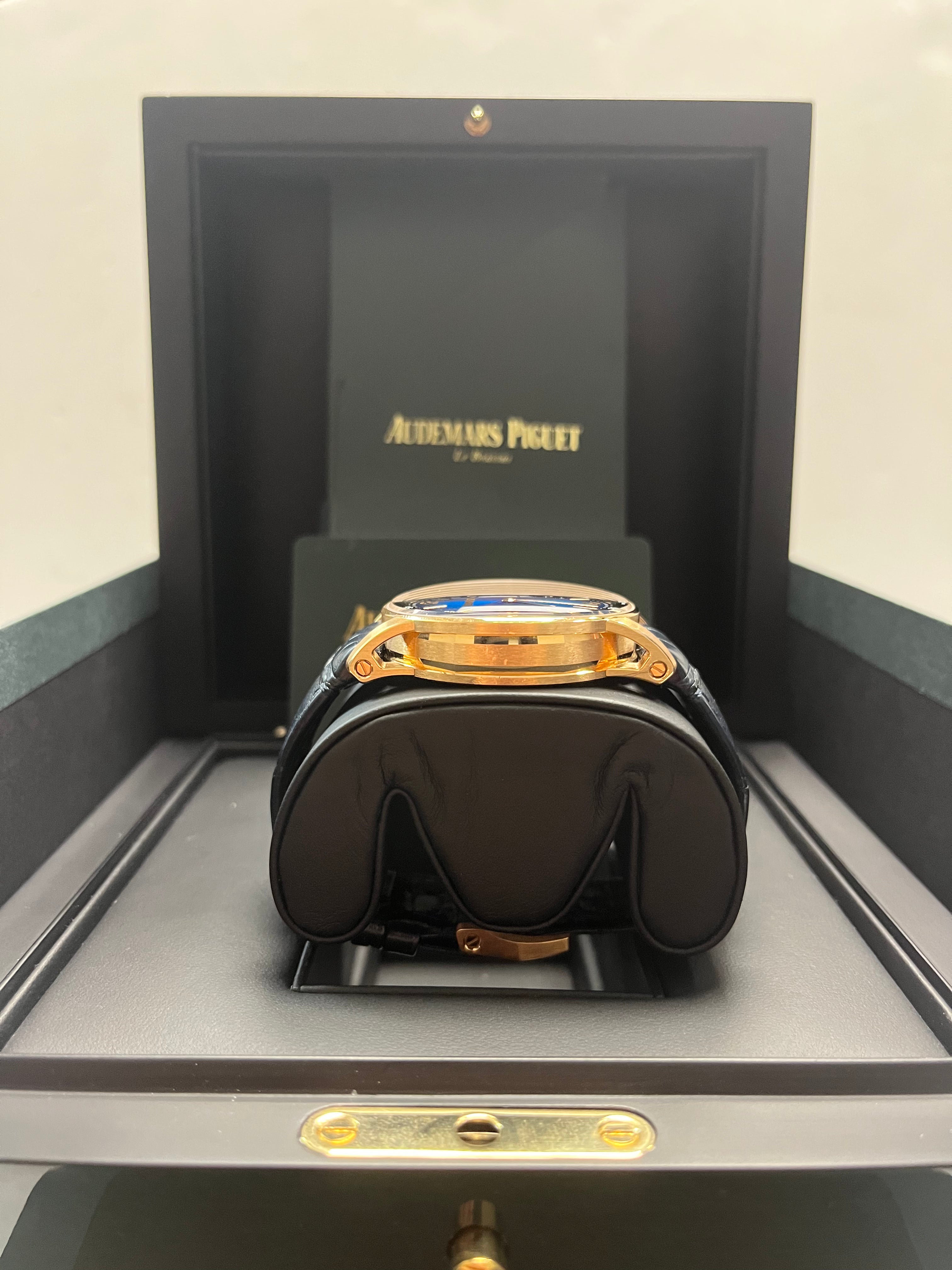 Audemars Piguet Code 11.59 Selfwinding Men's Watch - 18K Rose Gold Case, Blue Dial, Leather Strap (Ref# 15210OR.OO.A028CR.01) - Luxury Dress Watch for Business & Formal Occasions