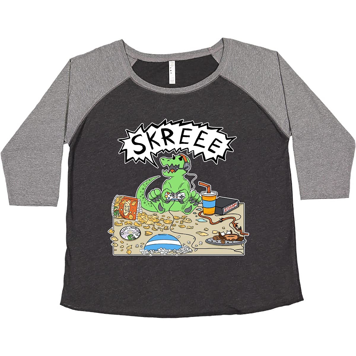 Inktastic Gaming Dinosaur Women's Plus Size T-Shirt - Comfortable Casual Gamer Tee for Women, Perfect for Gaming, Cosplay & Everyday Wear