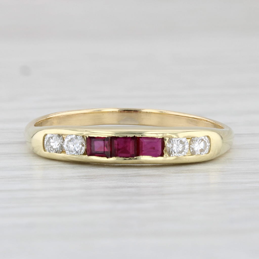 0.46ctw Ruby and Diamond Ring in 18k Yellow Gold - Stackable Wedding Band Size 8.5 - Perfect for Anniversary Gifts, Bridal Jewelry & Everyday Elegance