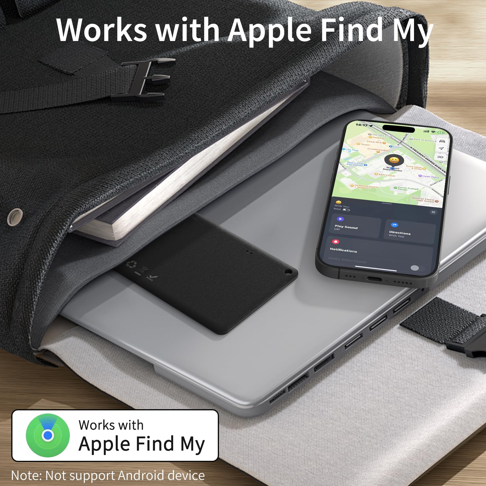 Rechargeable Wallet Tracker Card - Bluetooth Smart Finder for Apple Find My (iOS Compatible) | Anti-Loss Device for Wallets, Keys & Luggage | Perfect for Travel, Office & Daily Use