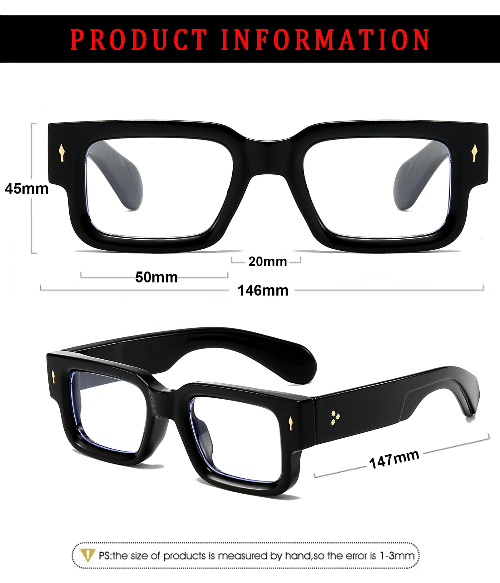 Trendy Square Blue Light Blocking Glasses for Women & Men - Thick Frame Rectangle Computer Eyeglasses for Work, Gaming & Screen Time Protection