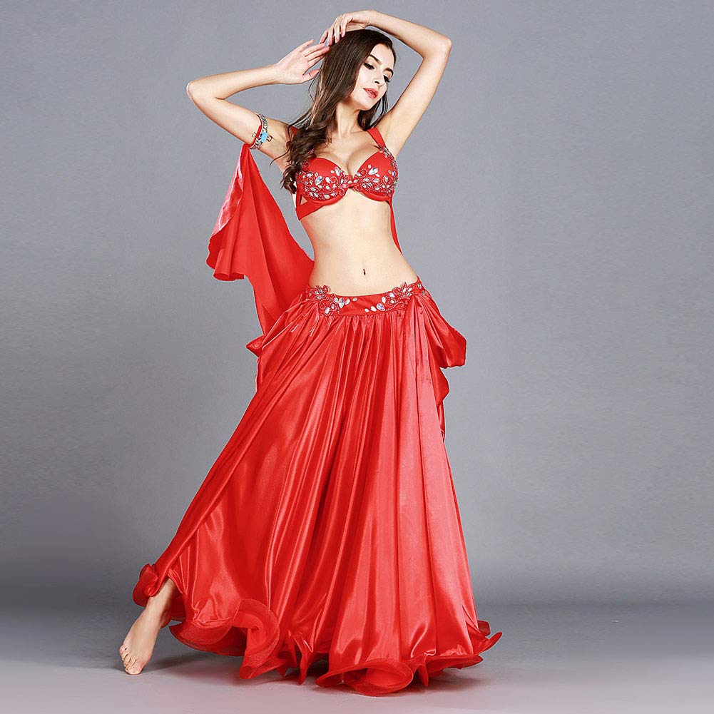 Royal Smeela Women's Belly Dance Costume Set - Sexy Belly Dancing Skirt, Bra, Armband & Shawl for Professional Performances & Stage Shows
