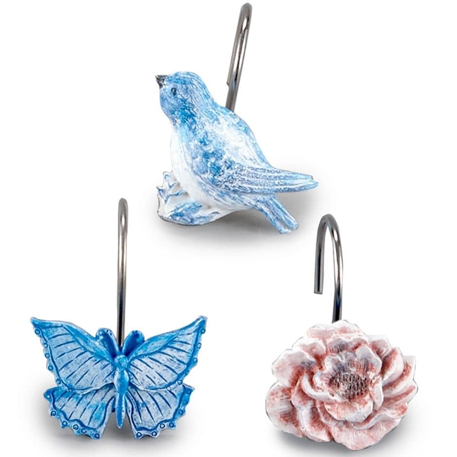 Lakeside Collection Chinoiserie Curtain Hooks - Elegant Paisley Design Shower Hooks - Set of 12 for Drapes, Bathroom & Window Decor