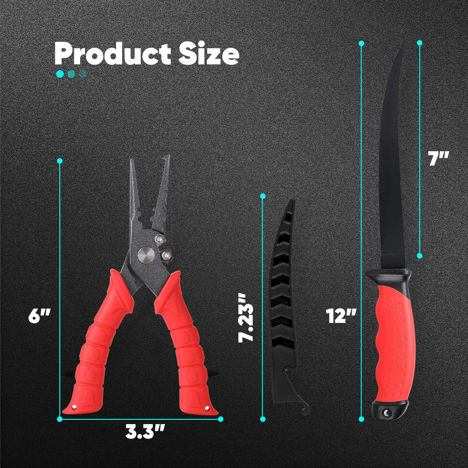 Premium Fishing Knife and Bait Knife Set - 2-Piece Outdoor Fishing Tools with Fillet Knife & Fishing Pliers (Red/Black) - Ideal for Freshwater & Saltwater Fishing, Camping, and Outdoor Adventures