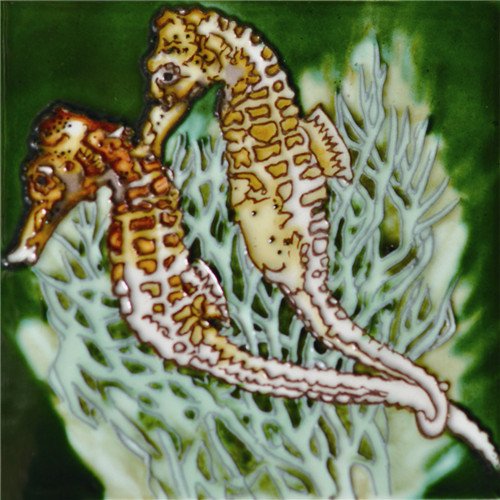 Decorative Seahorse Ceramic Art Tile - 6x6 Inch Handcrafted Wall Decor for Bathroom, Kitchen Backsplash & Coastal Home Decor