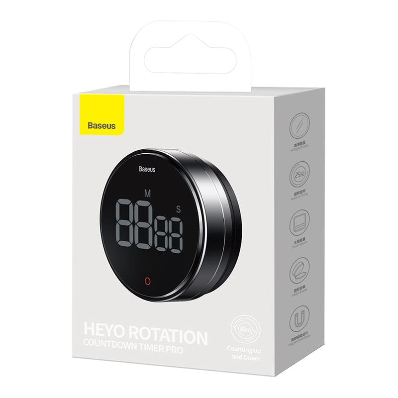 Baseus Heyo Pro Digital Countdown Timer - Rotating LCD Display Kitchen Timer with Alarm, Perfect for Cooking, Baking, Workouts & Office Tasks (Black)