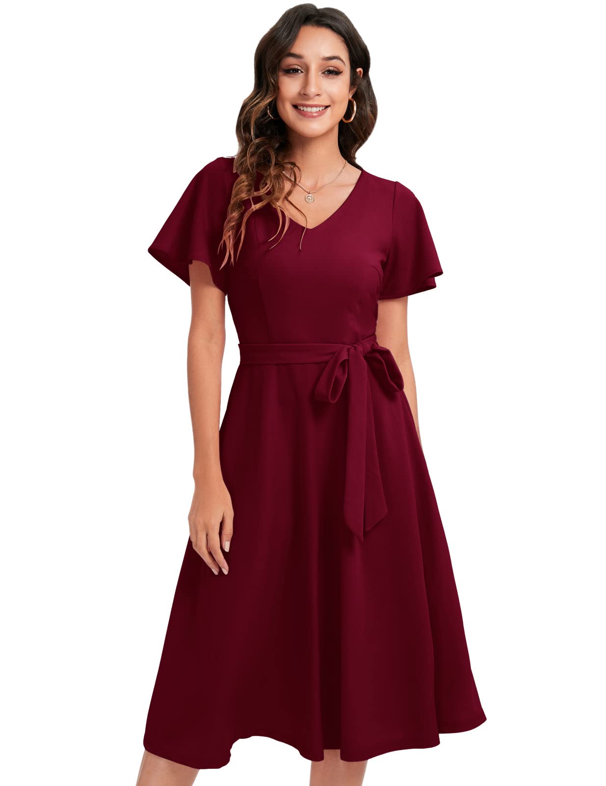 Elegant Women's Cocktail Dresses for Wedding Guest | Fit and Flare Formal Dress with Sleeves | Perfect for Homecoming, Church Events & Special Occasions