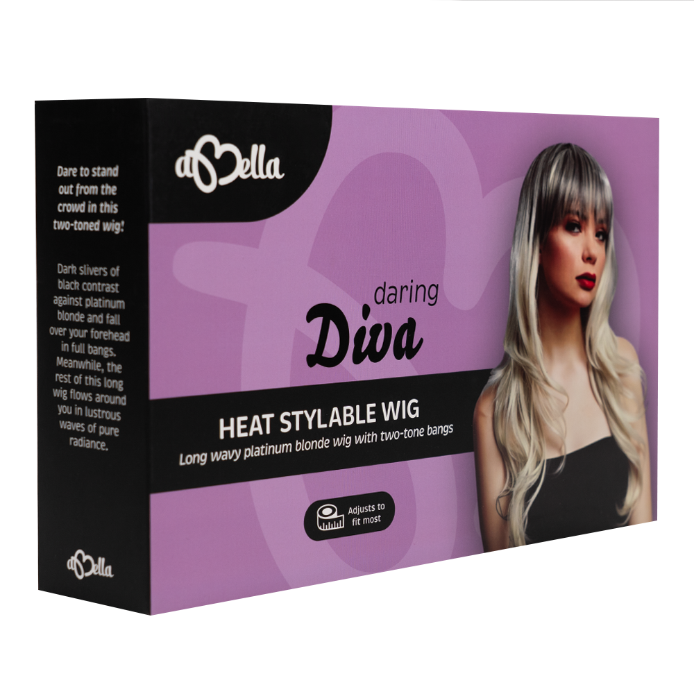 Abell'a Daring Diva 55cm Wavy Synthetic Wig With Two Tone Bangs - Long Curly Cosplay Hair for Halloween, Parties & Costume Events