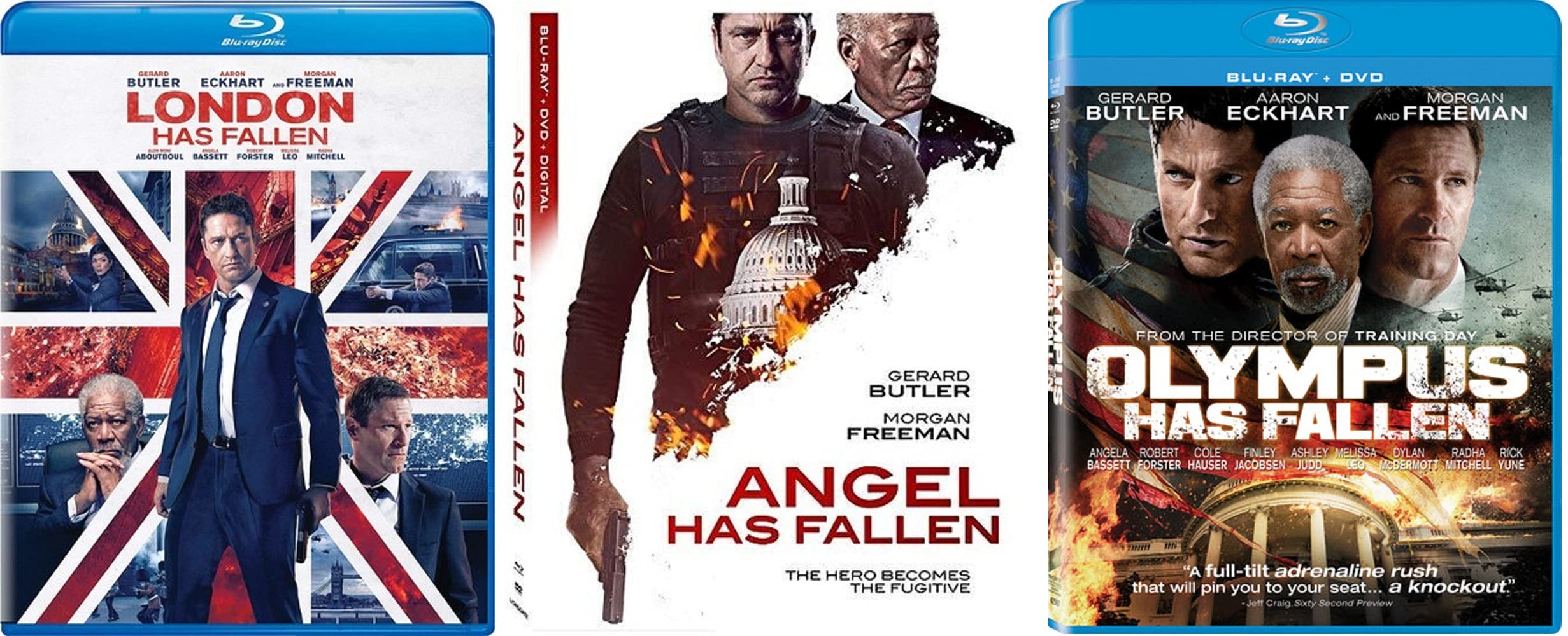 Gerard Butler Action Movie Trilogy: Olympus Has Fallen, London Has Fallen, Angel Has Fallen - 3-Disc Blu-ray Set with Bonus Art Card - Perfect for Movie Nights & Action Film Collectors