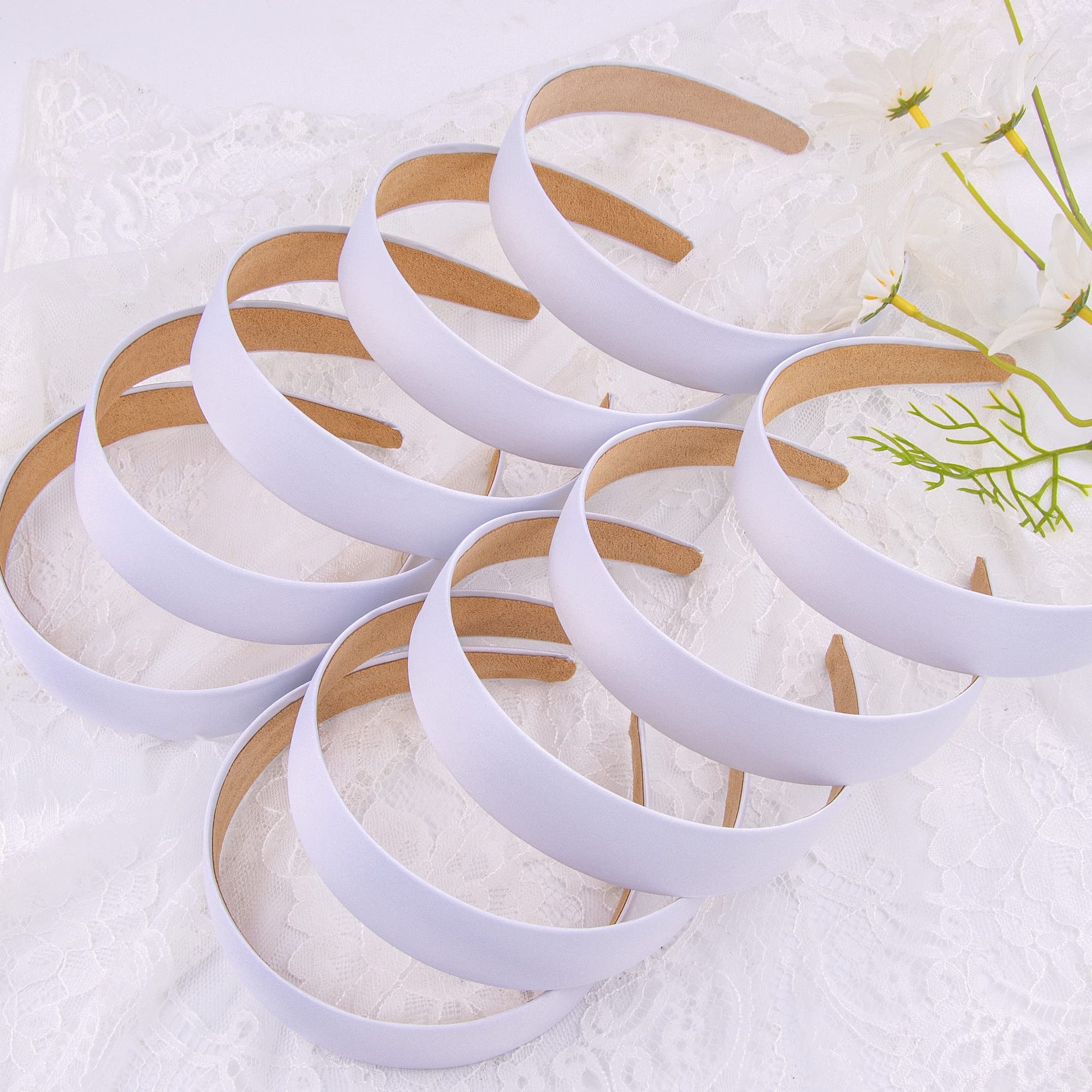 SIQUK 30-Piece White Satin Headbands Set - 1 Inch Wide Hard Hair Bands for Women & Girls | Perfect for DIY Hair Accessories, Bridal Parties, and Everyday Styling