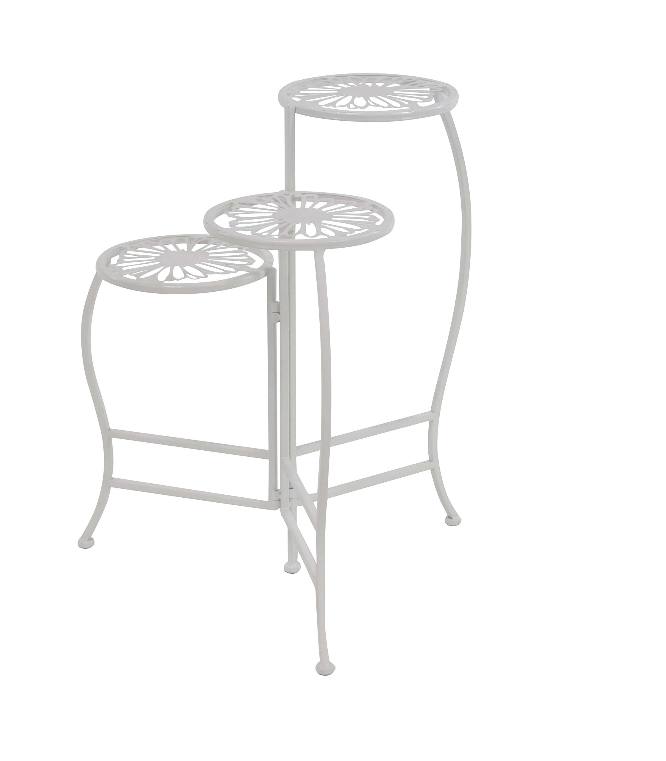 Deco 79 White 3-Tier Metal Floral Plant Stand Shelf - 21x15x24 Inches for Indoor & Outdoor Use - Perfect for Patio, Garden, Living Room & Balcony Decor