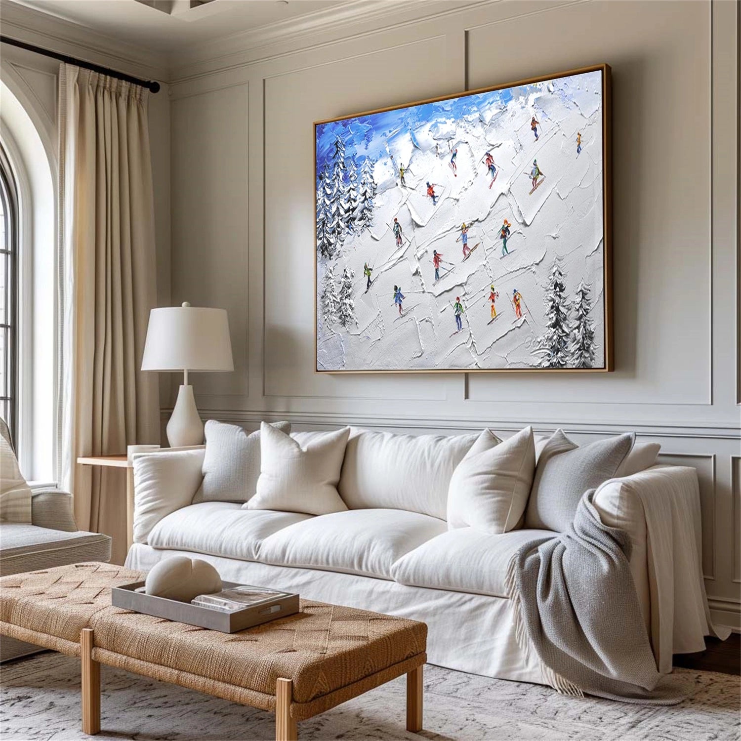 SP045 Skiing Sport Textured Art Canvas Painting - Perfect for Winter Sports Decor, Ski Lodge Wall Art & Gift Ideas