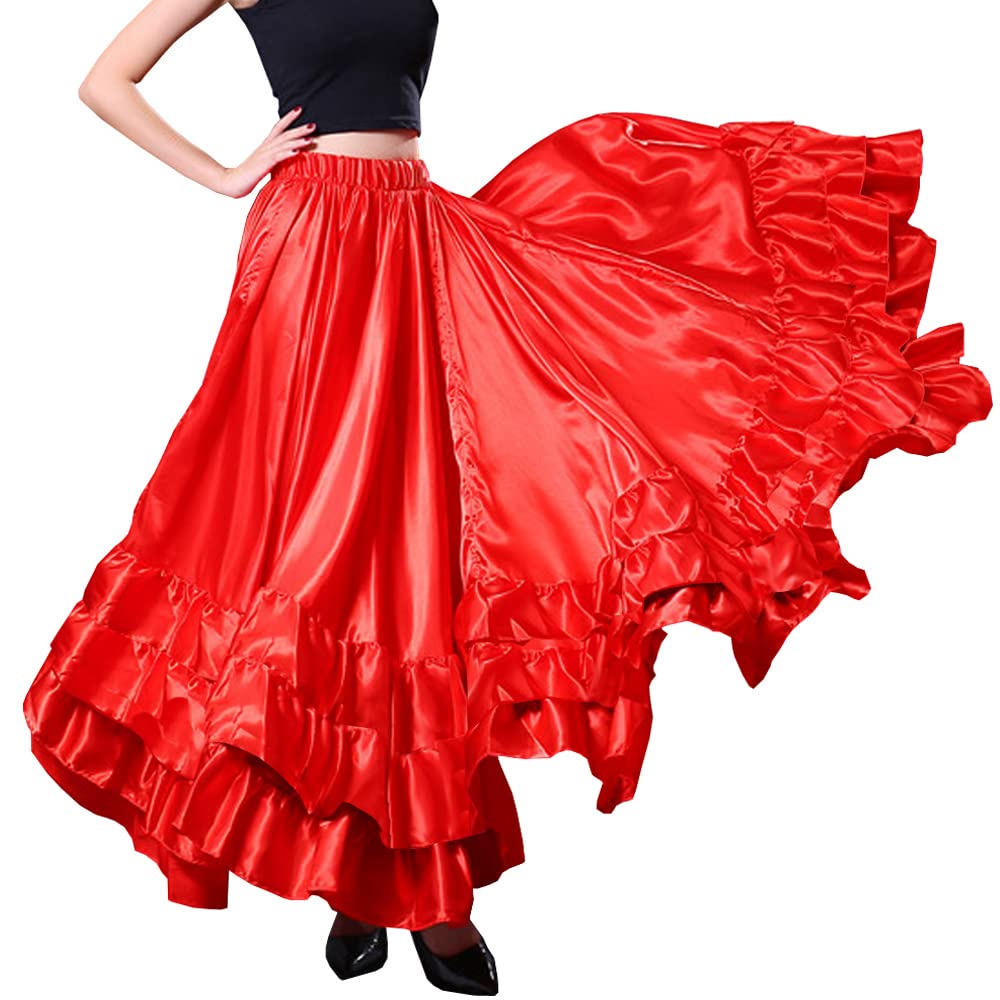Elegant Satin 20 Yard Adult Ruffled Dance Skirt for Flamenco Folklorico Mexican Belly Dance Performance - Perfect for Stage Shows, Cultural Events & Dance Practice