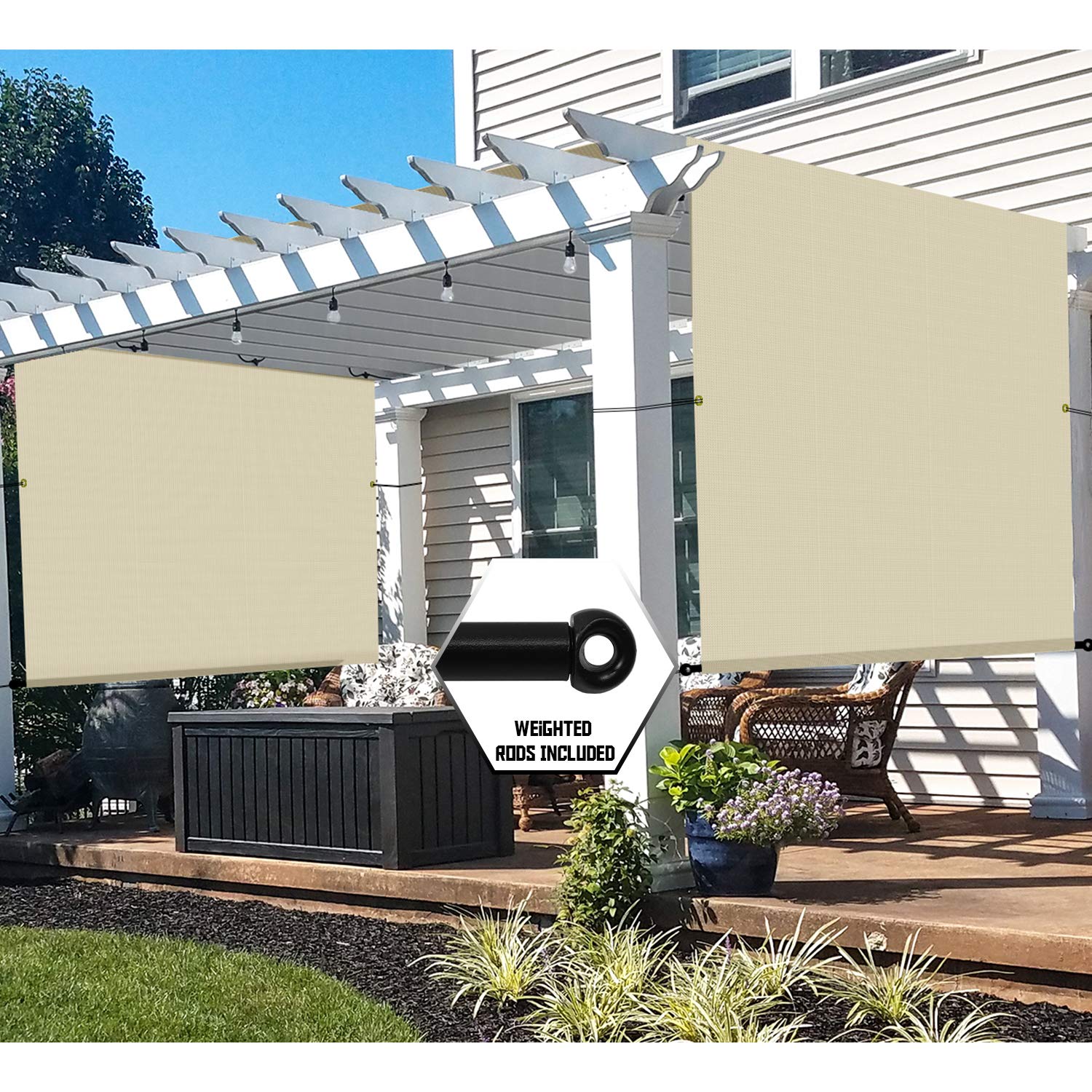 3' x 32' Waterproof Outdoor Pergola Replacement Canopy with Grommets & Weight Rods - UV Resistant Sun Shade Panel for Patio, Backyard, Deck - Beige Color for Stylish Outdoor Living Space