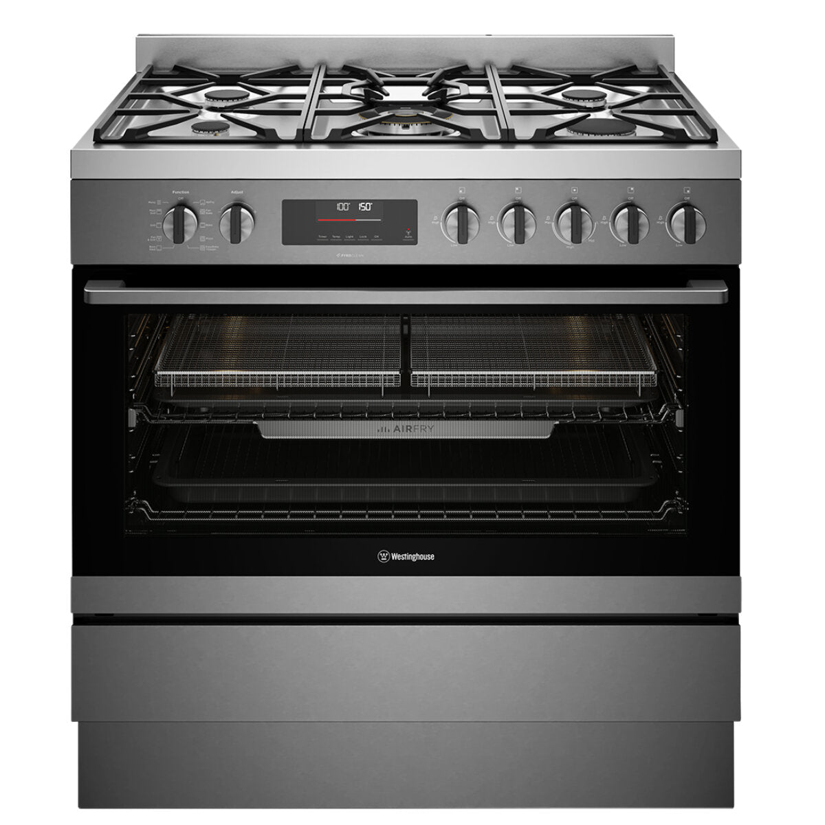 Westinghouse 90cm Dual Fuel Pyrolytic Freestanding Cooker with SteamBake - Dark Stainless Steel WFEP9717DD - Professional Kitchen Appliance for Baking, Roasting & Steam Cooking