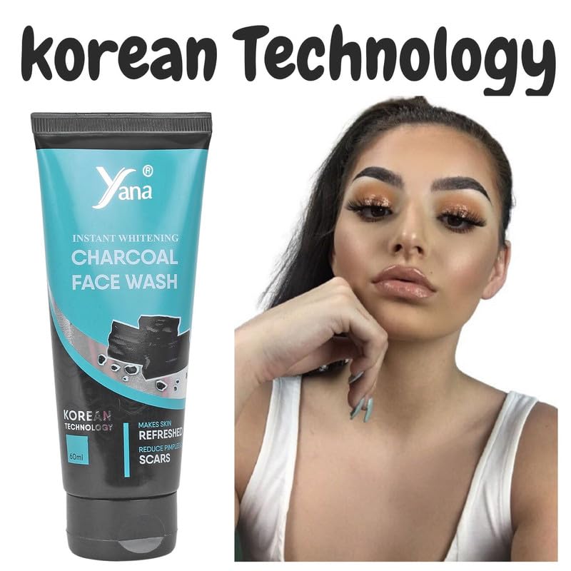 Instant Whitening Activated Charcoal Face Wash for Men - Korean Technology Deep Cleansing, Oil Control & Shine Reduction - Daily Skincare for Oily & Acne-Prone Skin - Perfect for Morning & Night Routine