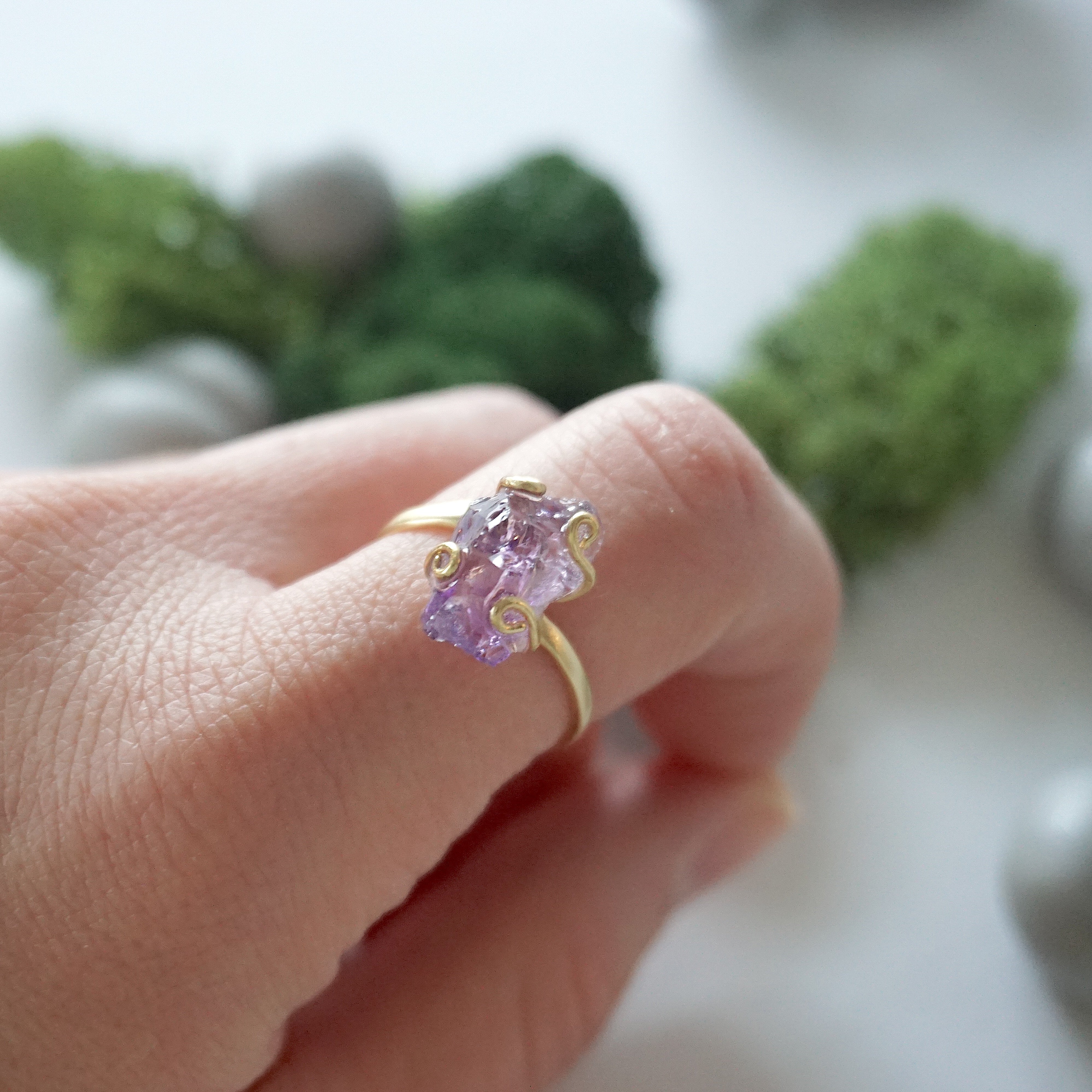 Raw Amethyst Adjustable Ring in Gold Vermeil - Elegant Boho Jewelry for Women, Perfect for Everyday Wear & Special Occasions