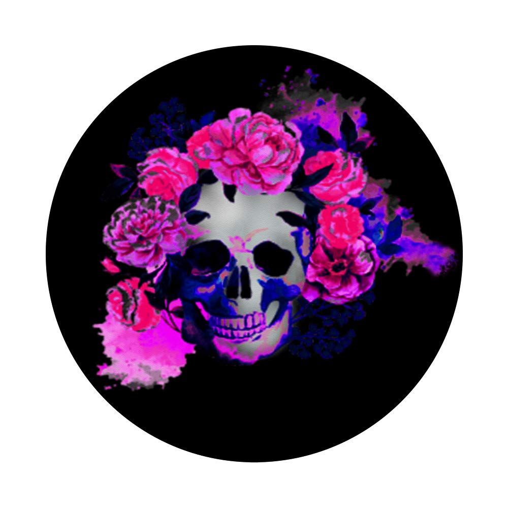 Women's & Girls' Skull with Flowers PopGrip - Swappable Phone Grip for iPhone, Samsung & Tablets - Cute Phone Accessory for Teens, School, Work & Everyday Use