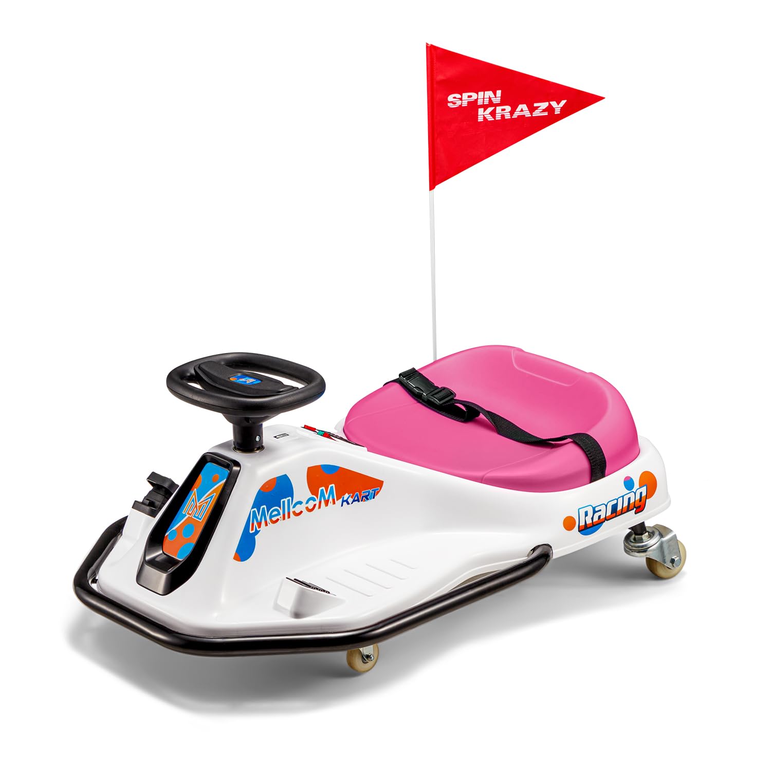 MELLCOM 24V Electric Drifting Go Kart for Kids - 360° Rotatable Wheels, Bluetooth, LED Lights & Music | Ride-On Toy Car with Acceleration Pedal | Perfect for Birthday Gifts, Outdoor Play & Backyard Racing (Pink)