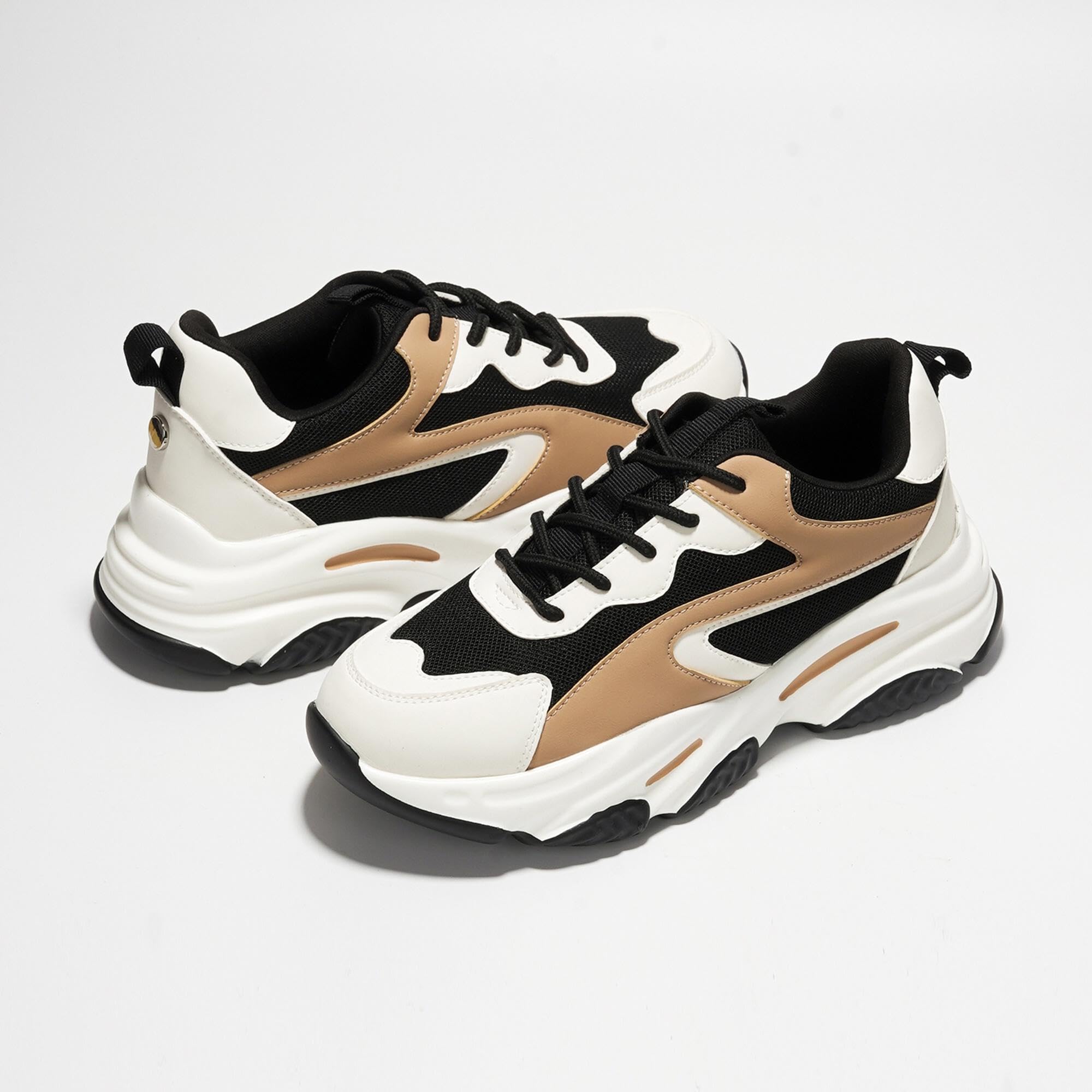 Women's Chunky Platform Sneakers - Lace-Up Dad Shoes with Memory Foam & Textile Upper - Comfortable Slip-On Fashion Sneakers for Casual Wear, Street Style & Everyday Outfits (Coco)