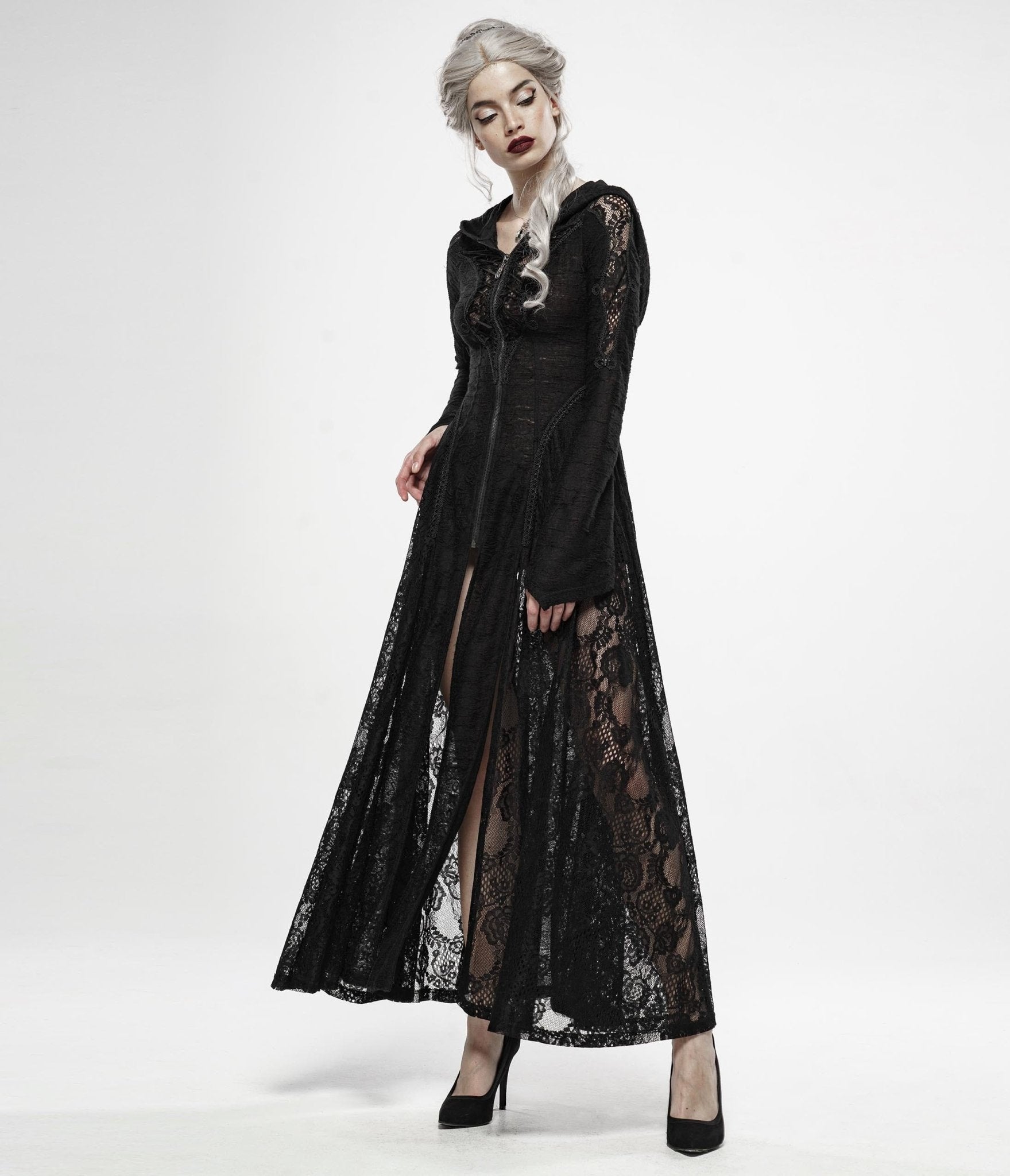 Stylish Black Long Trench Coat for Women - Elegant Dark Moon Design - Perfect for Fall Winter Fashion, Office Wear & Evening Outfits