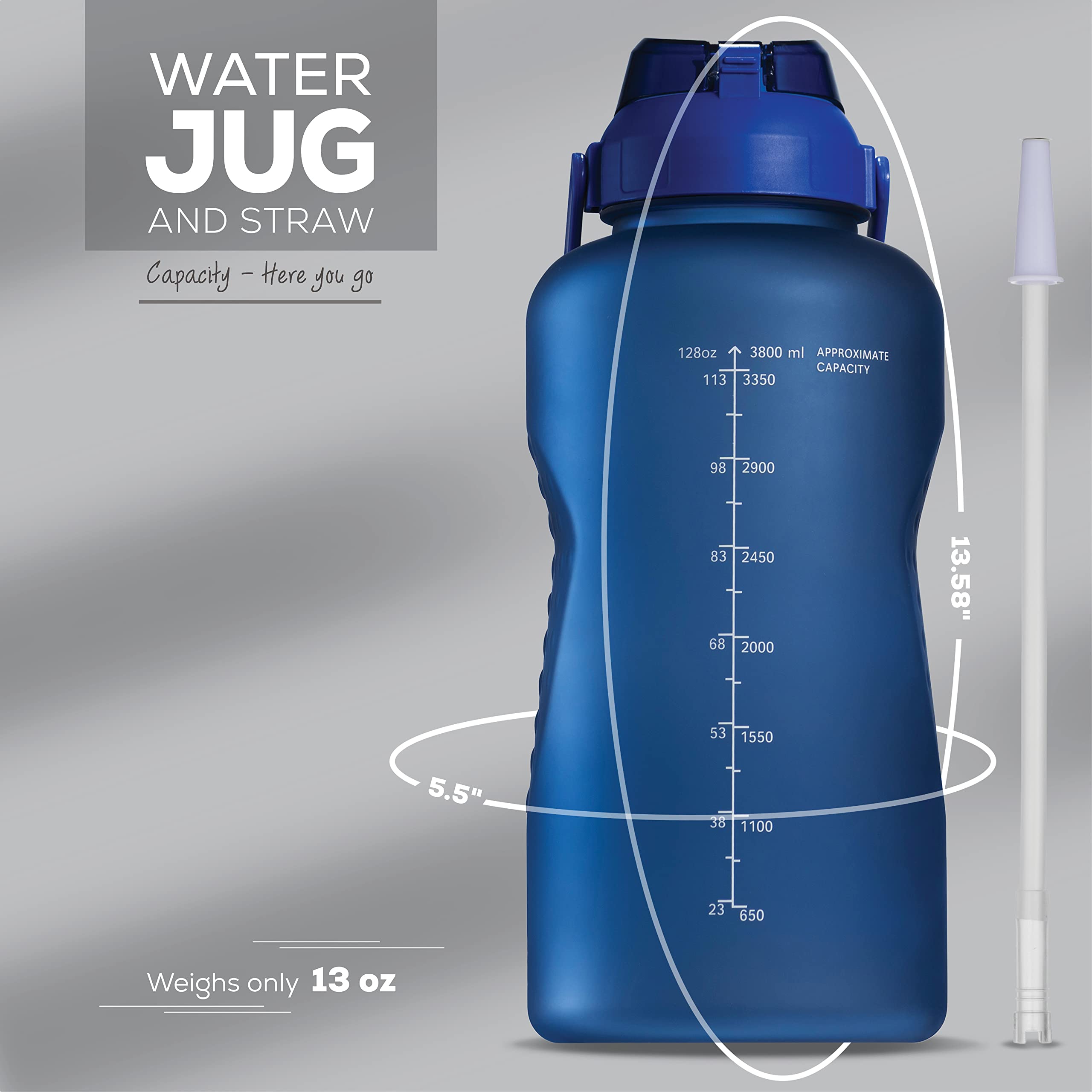 1 Gallon Motivational Water Bottle with Straw & Handle - BPA Free, Leakproof for Gym & Outdoor