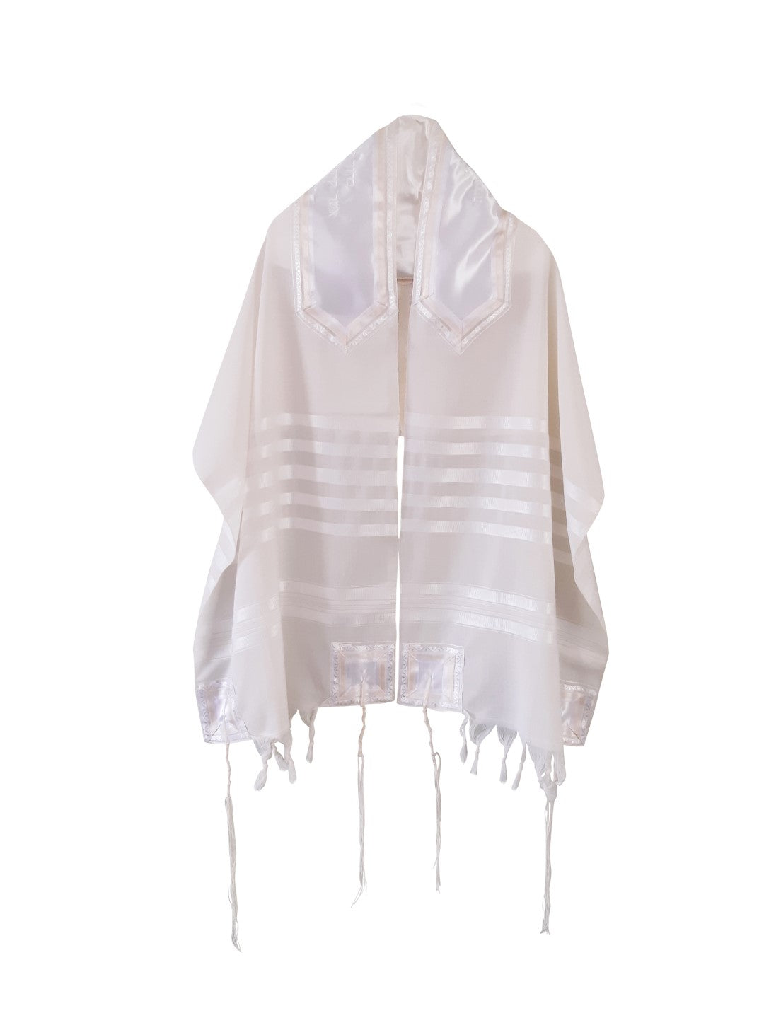 White On White Classic Bar Mitzvah Tallit Tzitzit Prayer Shawl - Premium Jewish Prayer Garment for Men & Boys - Perfect for Synagogue, Religious Ceremonies & Special Occasions