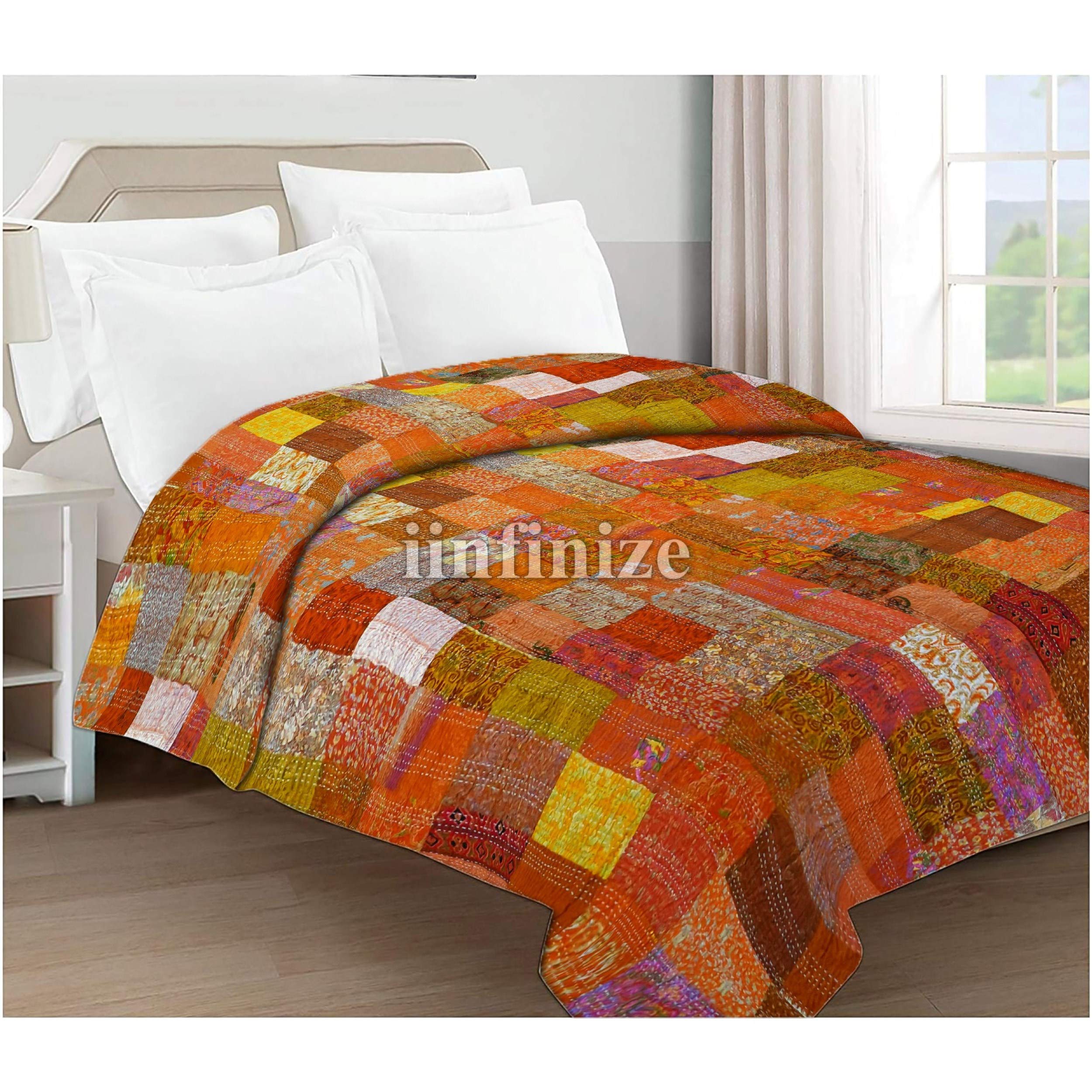Handmade Kantha Quilt Throw Blanket 90