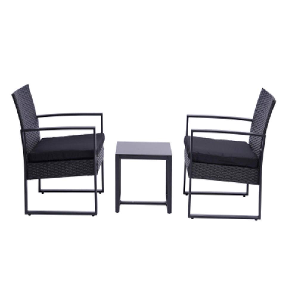 3-Piece Black Wicker Patio Furniture Set with Coffee Table - Modern Rattan Outdoor Conversation Set for Yard, Bistro & Garden (Perfect for Backyard Relaxation & Outdoor Entertaining)