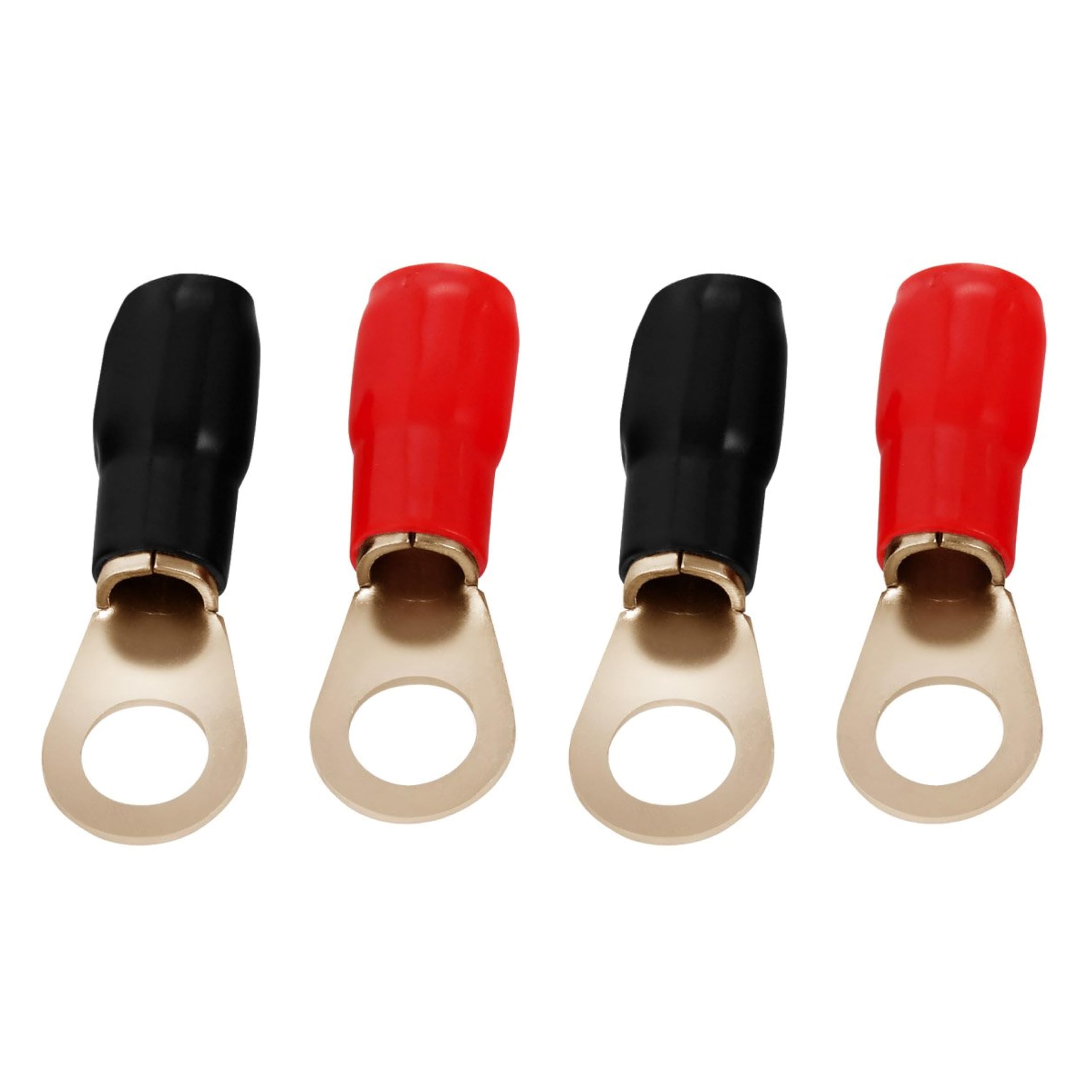 InstallGear 4 Gauge AWG Tinned Pure Copper Ring Terminals with Heat Shrink Tubing (4-Pack, 2 Red/2 Black) - Heavy Duty Electrical Connectors for Car Audio, Marine, Solar & RV Wiring Applications