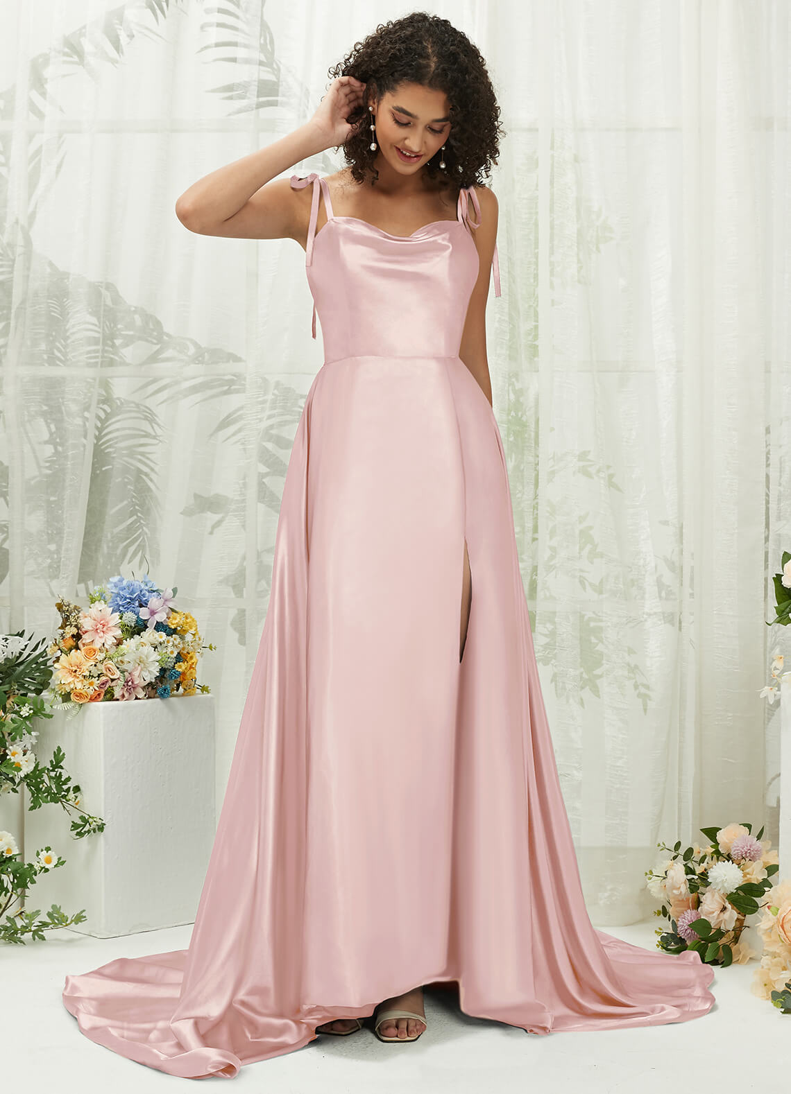Elegant Blush Satin Sweetheart Neckline Formal Gown with Adjustable Straps and Hidden Pocket - Perfect for Prom, Wedding Guest & Evening Events