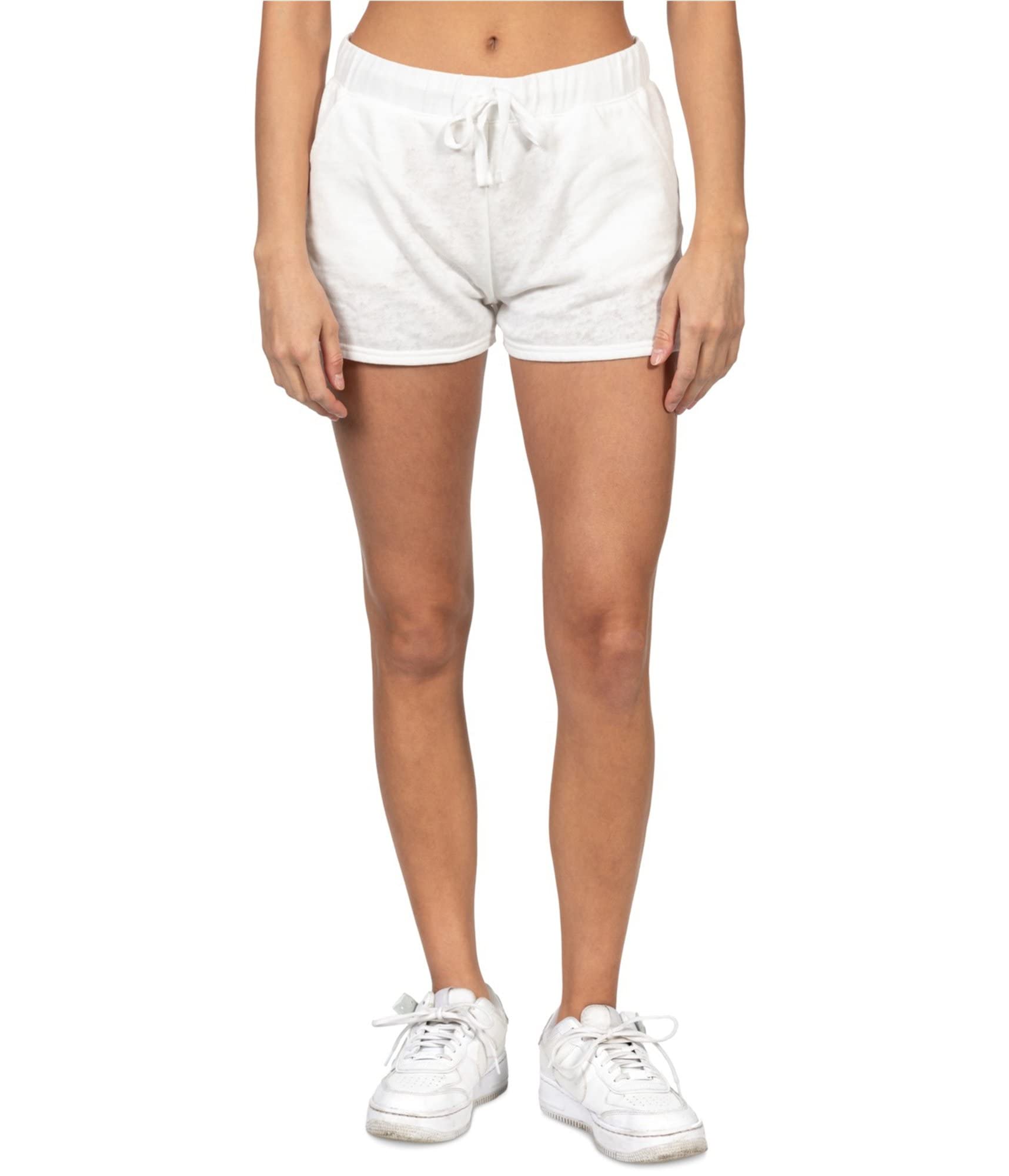 Hurley Women's Burnout Fleece Casual Walking Shorts - Soft Comfortable Lounge Shorts for Women, White, Large - Perfect for Yoga, Running, Travel & Relaxing at Home