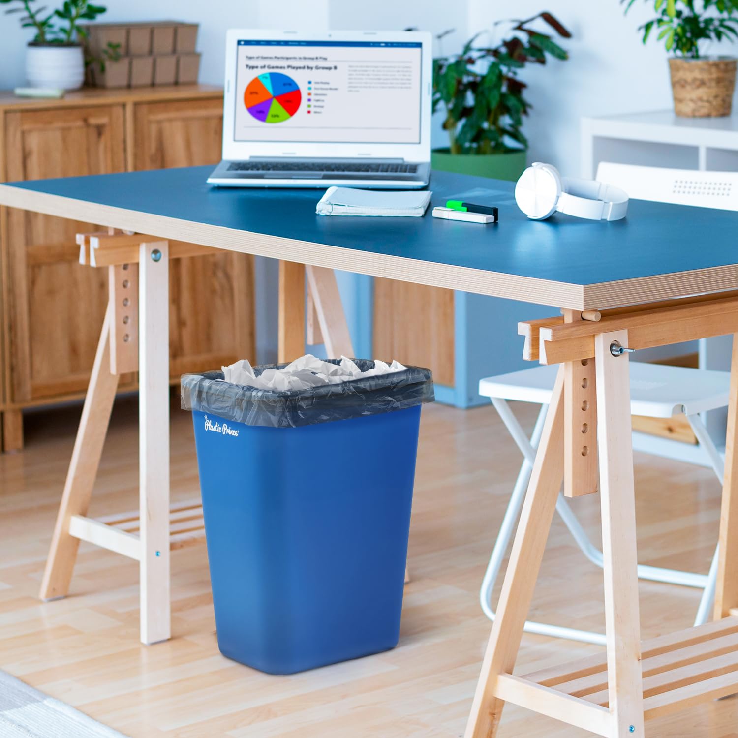 40 Quart Trash Can Set of 2 - Black & Blue Plastic Rectangular 10 Gallon Wastebasket for Kitchen, Bathroom, Office - Fits Under Desk, Cabinet & Sink - Perfect for Home, Office & Commercial Use