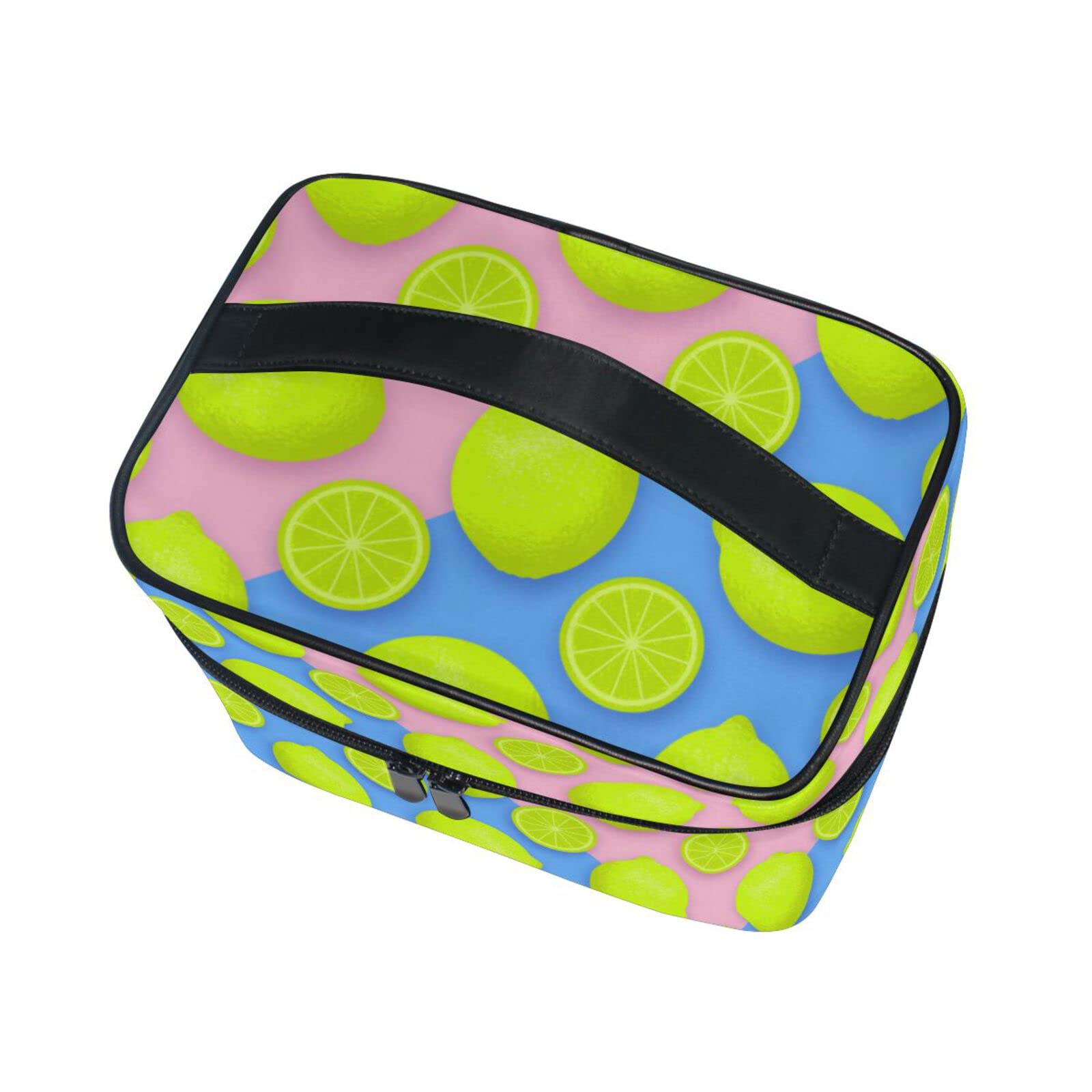 Stylish Red & Blue Lemon Print Cosmetic Bag with Zipper - Waterproof Makeup Pouch & Toiletry Organizer for Women & Girls | Perfect for Travel, Gym, and Daily Essentials Storage