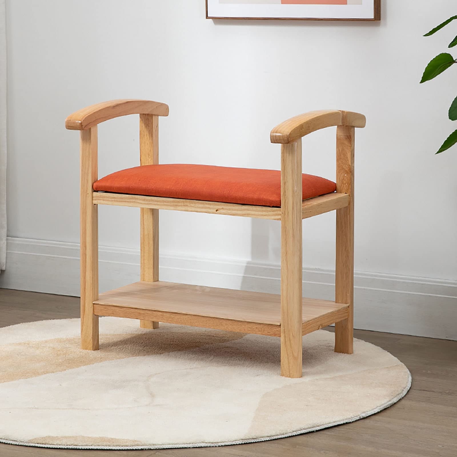 Huadi Entryway Storage Bench with Crutch Buckle Design - Shoe Organizer with Armrest - Multifunctional Hallway, Living Room & Bathroom Furniture - Orange - Perfect for Small Spaces & Home Organization