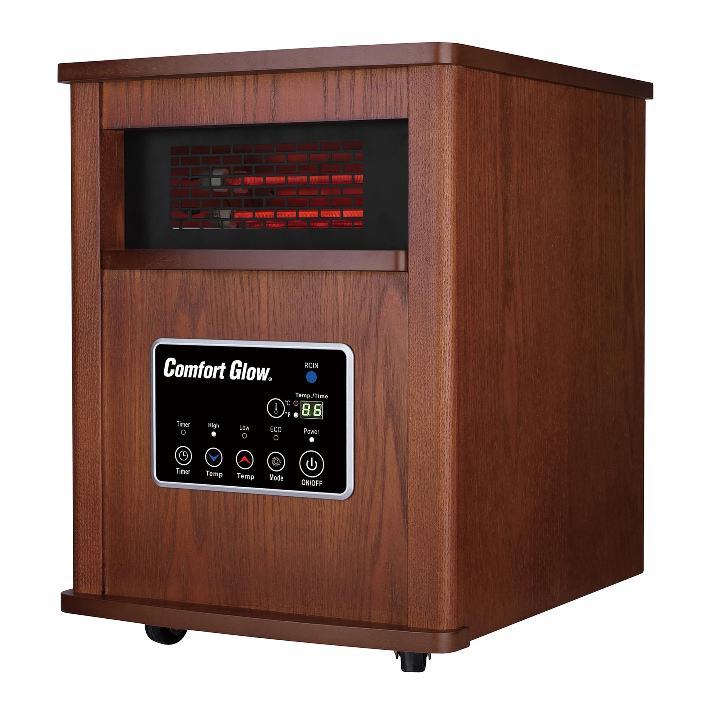 Comfort Glow Infrared Quartz Heater - 6-Element 5120 BTU Indoor Space Heater with Thermostat, Remote Control, Cool-Touch Surface, Overheat & Tip-Over Protection - Auburn Oak Finish for Living Room, Bedroom, Office & Garage Heating