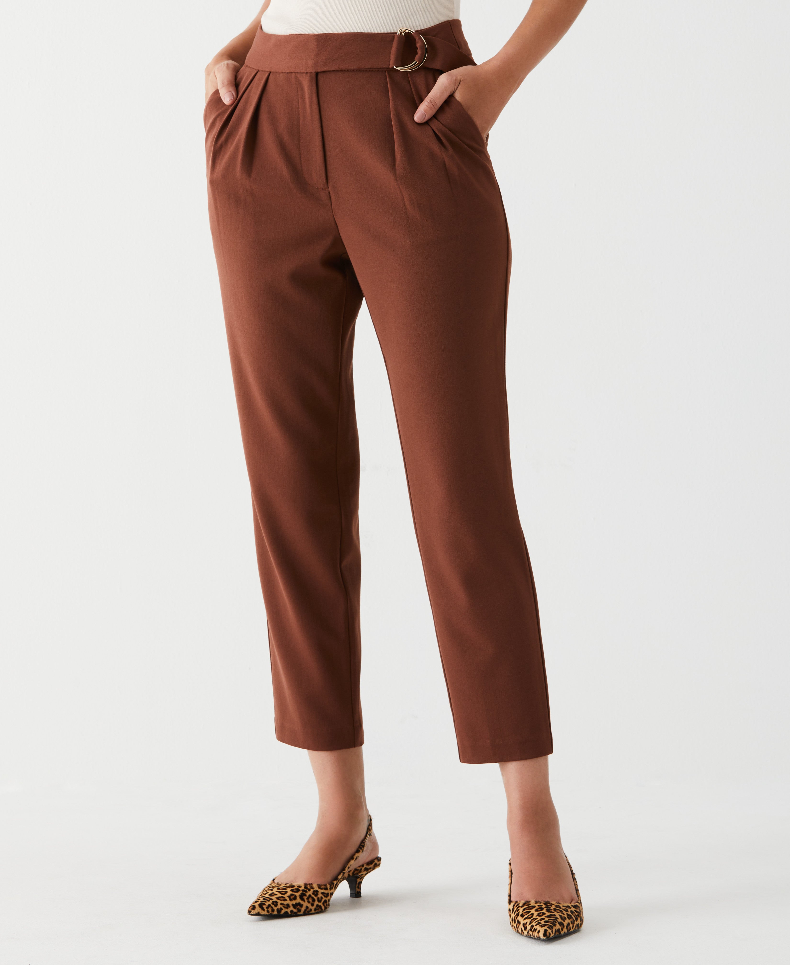 Stylish Pleated Pants with Self-Fabric Belt | Women's High Waist Trousers for Office & Casual Wear | Perfect for Work, Business Meetings & Everyday Outfits