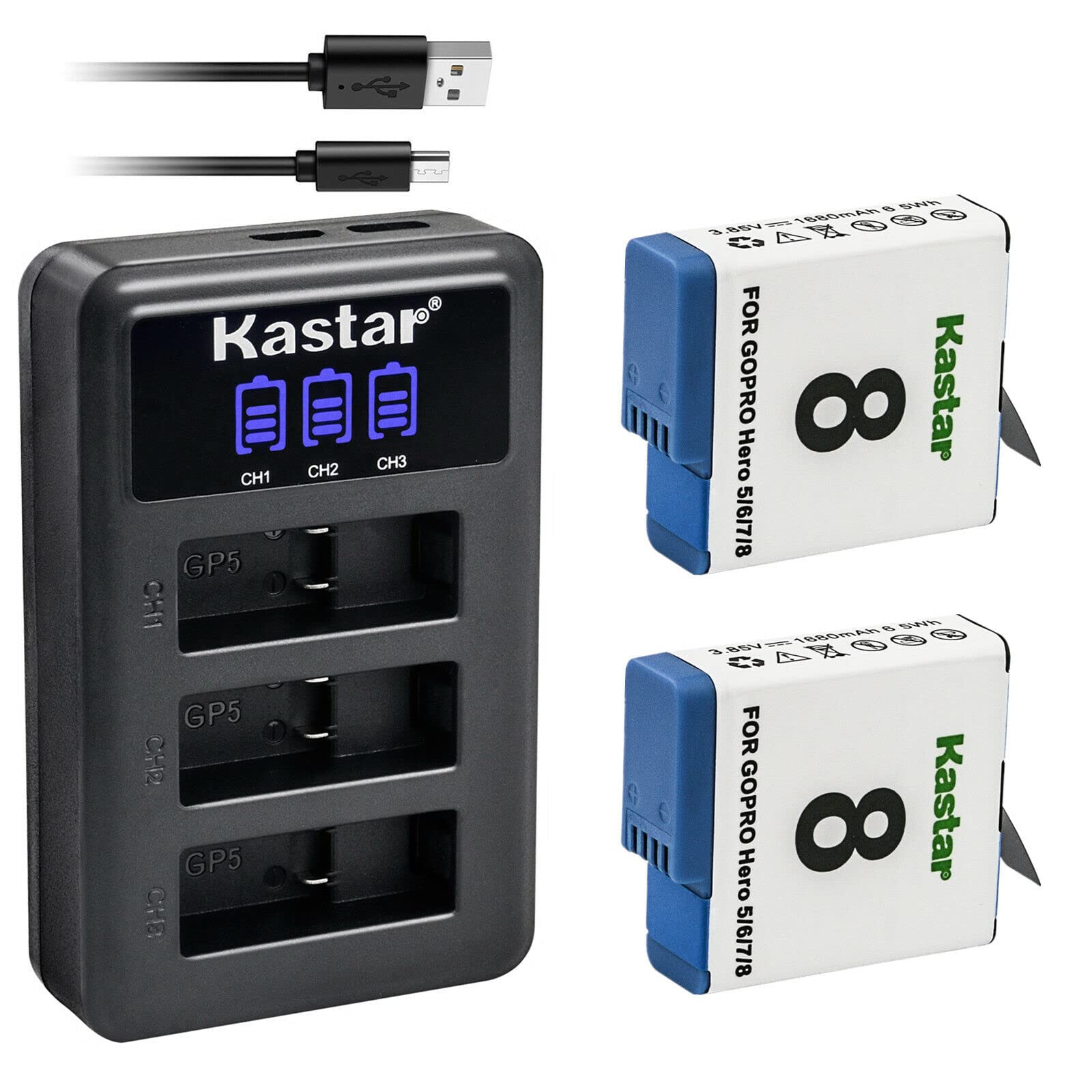 Kastar 2-Pack Replacement Battery & LCD Triple USB Charger for GoPro Hero 5/6/7/8 Action Cameras - Perfect for Travel, Vlogging, and Outdoor Adventures