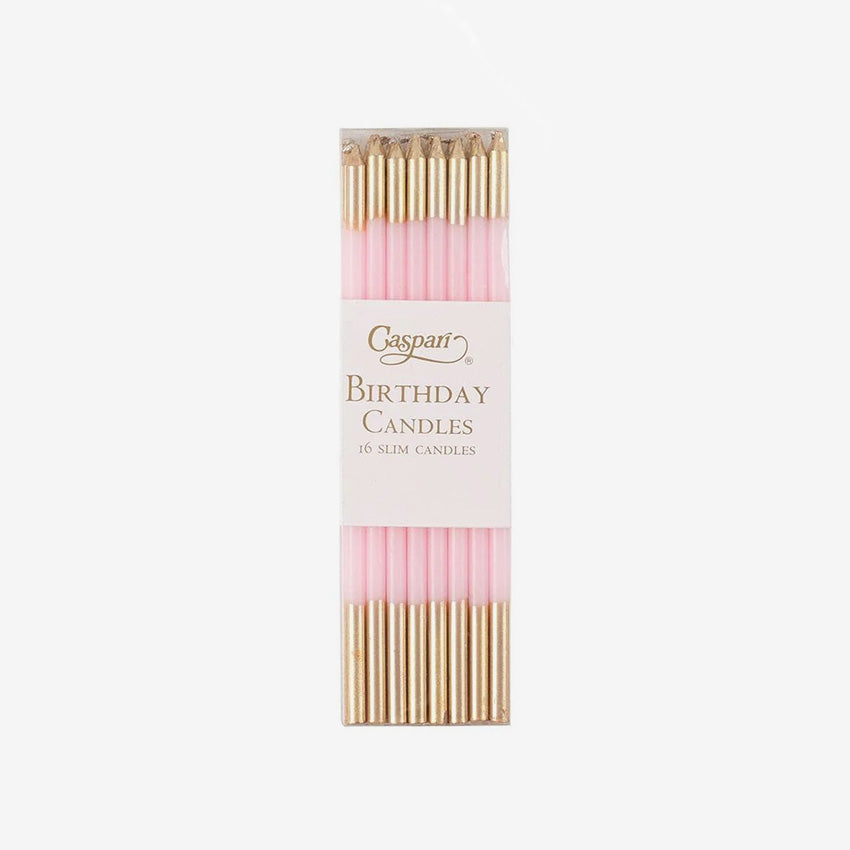 Caspari Birthday Slim Candles - Elegant & Slim Taper Candles for Birthday Cakes, Party Decorations & Special Celebrations