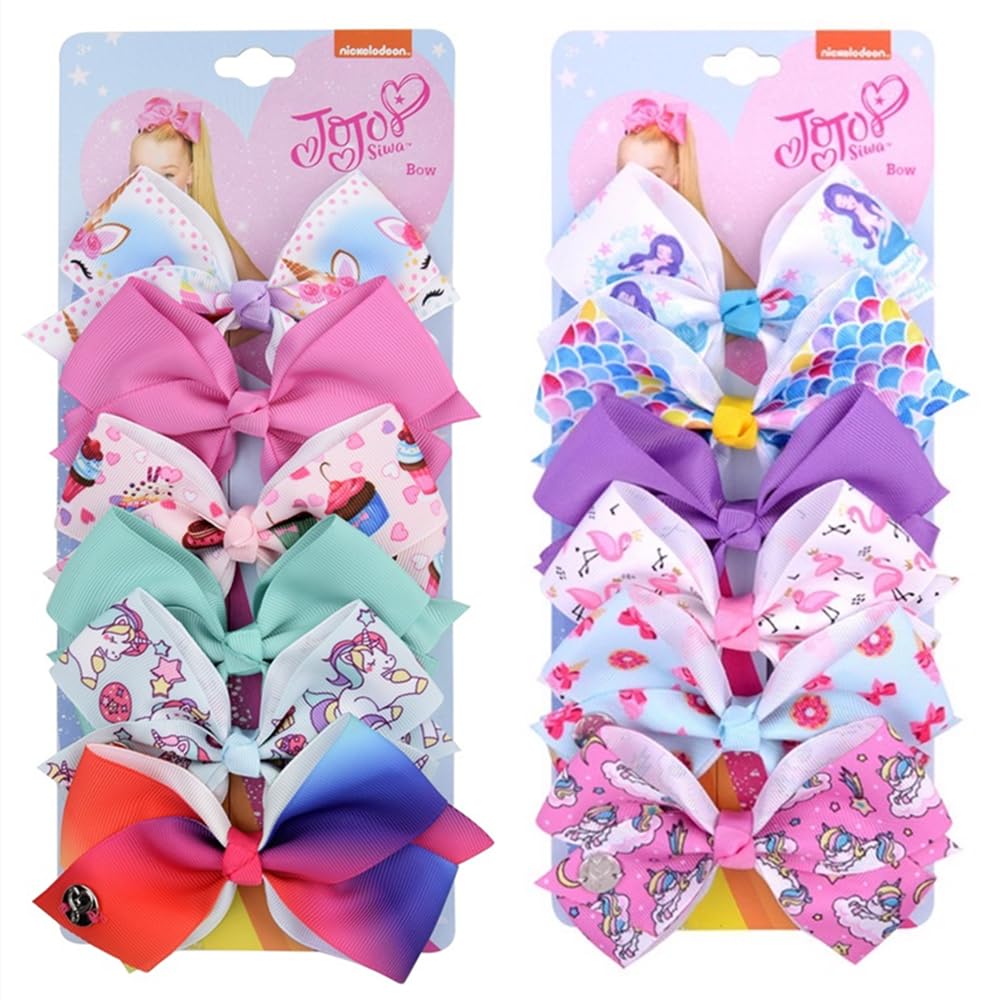 JoJo Siwa Hair Bows 12-Pack - 8cm Unicorn & Rainbow Hair Accessories for Girls - Best Christmas Stocking Stuffer Gift for Kids & Teens - Perfect for Parties, School, and Everyday Wear
