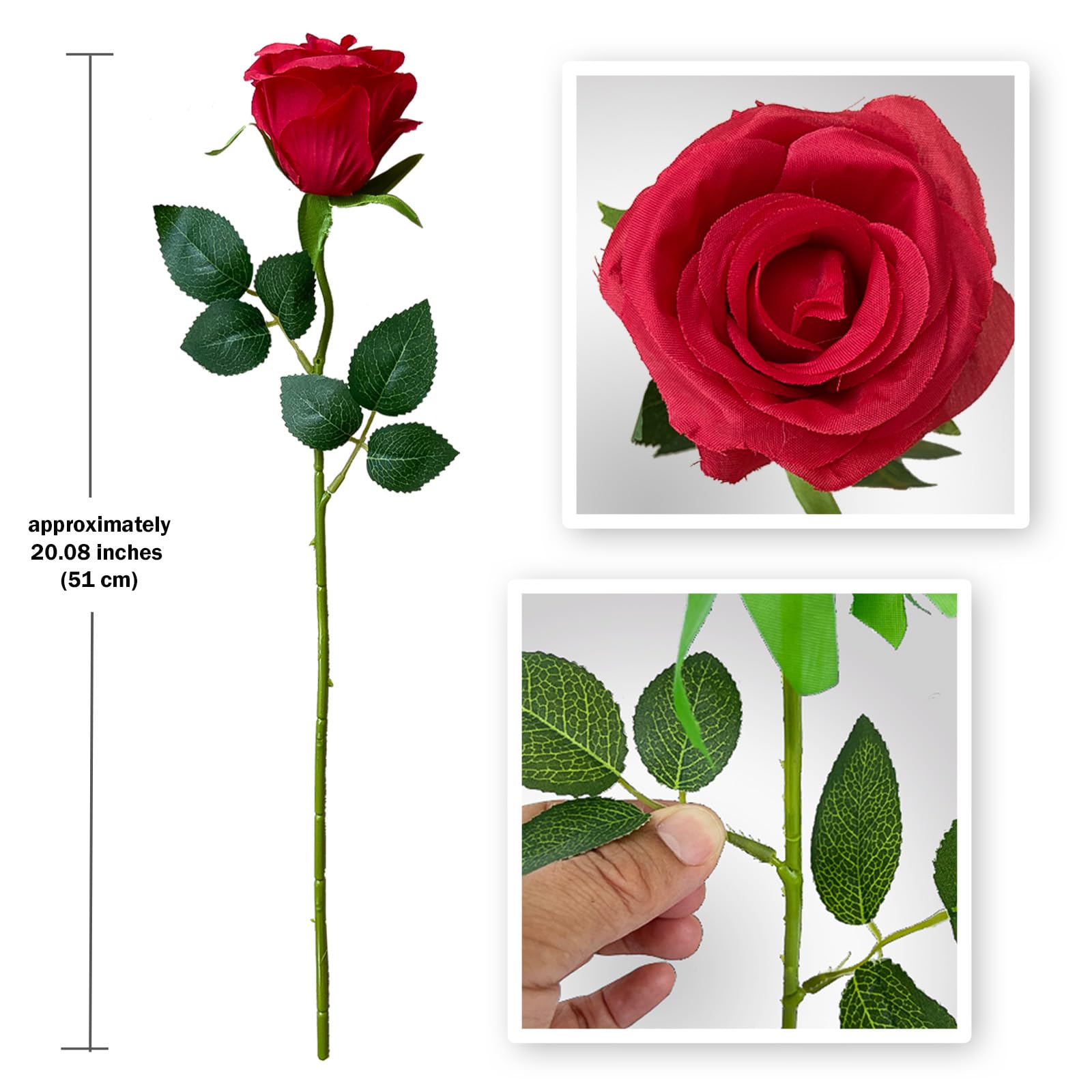 12 PCS Realistic Artificial Silk Roses with Long Stems - Fake Rose Flower Bouquets for Wedding, Home, Party Decoration - Perfect for Centerpieces, DIY Arrangements & Gift Giving (Red)