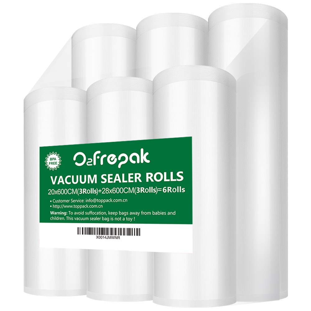 O2frepak 6 Rolls Vacuum Sealer Bags - 3 Rolls 20x600cm & 3 Rolls 28x600cm | BPA Free, LFGB Certified | Food Storage Bags for Vacuum Sealing Machine | Perfect for Freezing, Sous Vide & Meal Prep