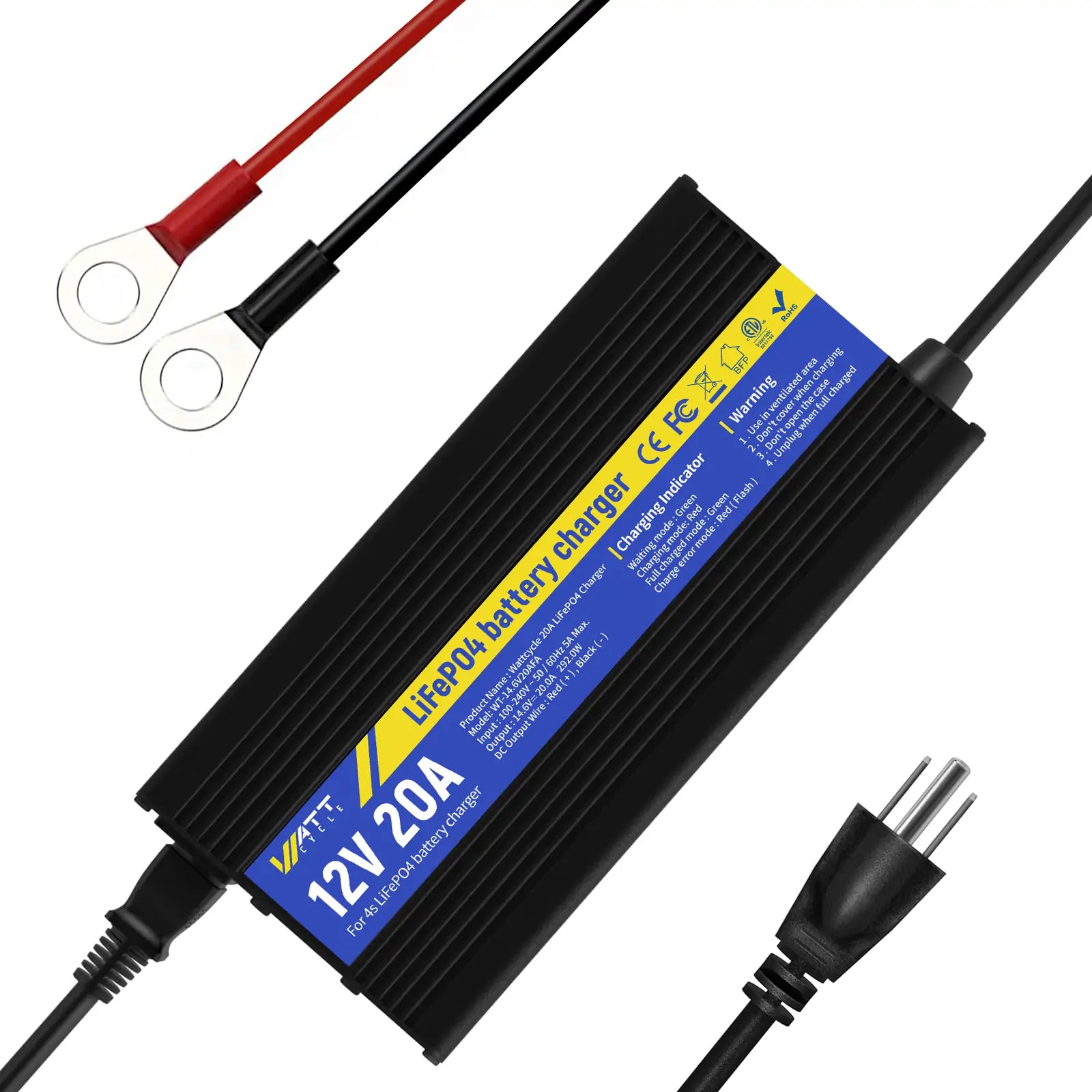 14.6V 20A LiFePO4 Battery Charger with Aluminum Shell - Fast Charging for Solar Systems, RVs, Marine & Off-Grid Power - Durable & Reliable Power Solution